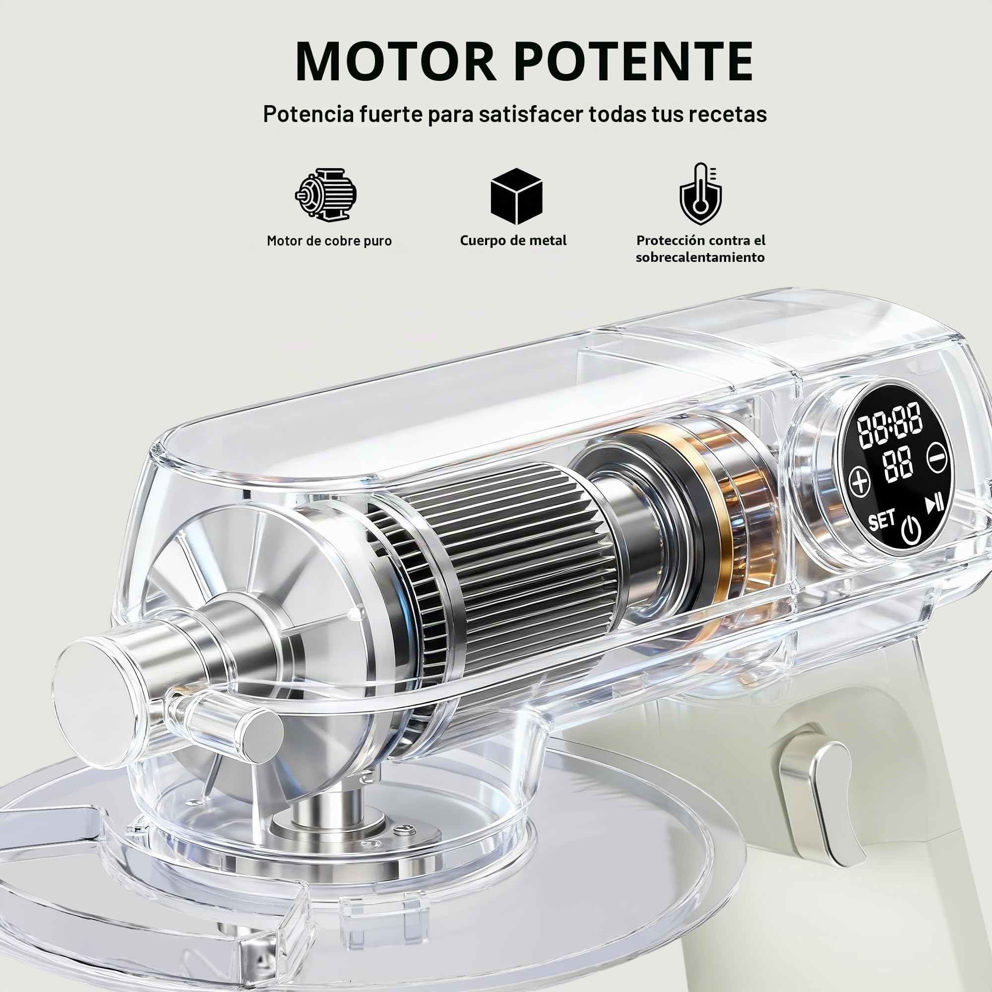Camic Batidora Amasadora 1800W 8L Amasadora Reposteria Todo Metal, 10 Velocidades, Pantalla Táctil LED, Equipada con Batidor, Gancho para Amasar y pala Mezcladora, para Hornear Pasteles, Galletas Pan