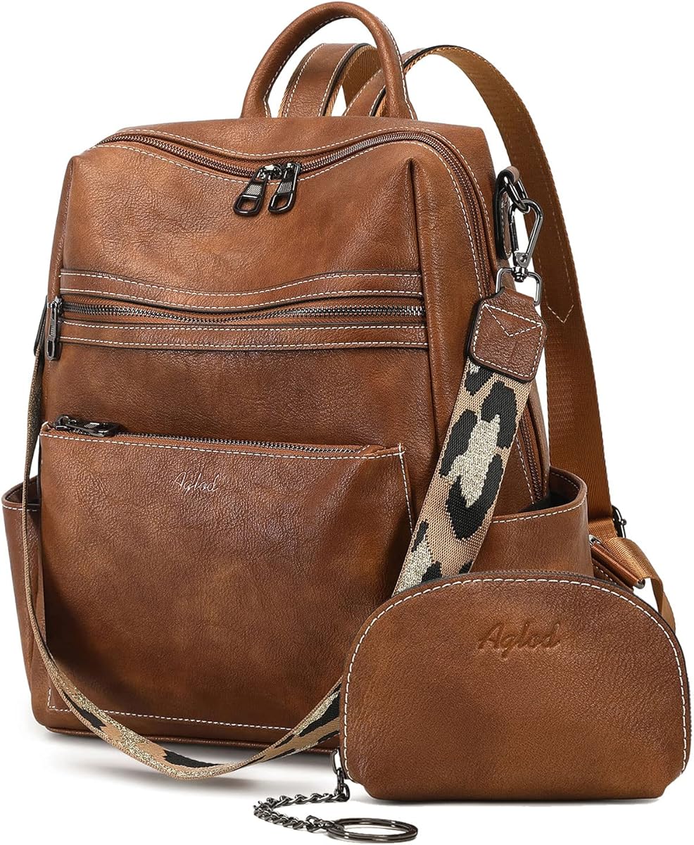 AGLOD Leather Backpack Purse for Women Designer Ladies Shoulder Bag Fashion Faux Work Travel Handbags