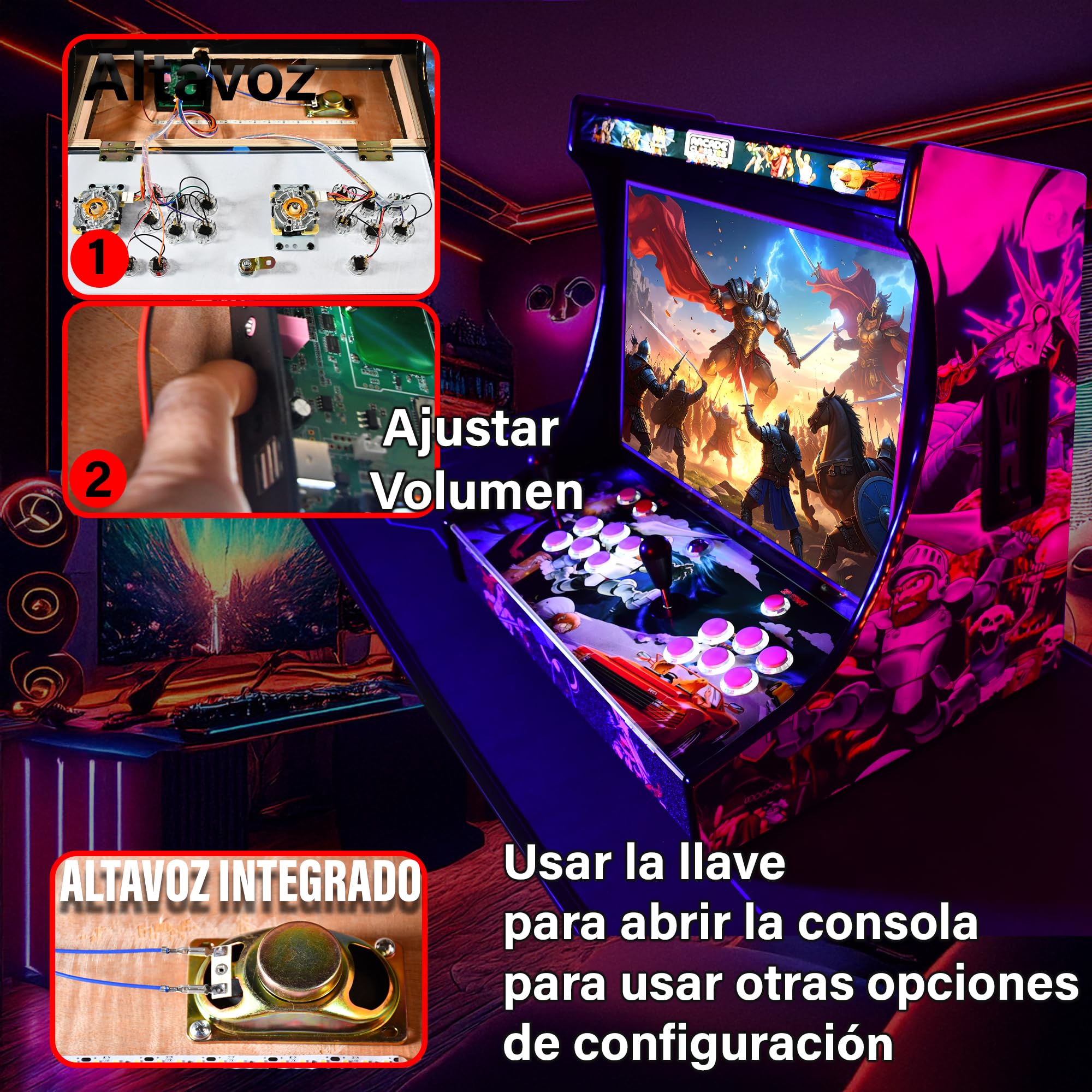 Máquina Arcade Retro 22" con Pantalla HD | 2 Jugadores | 6 Botones por Jugador | Modo Free Play o Monedero | Altavoz Integrado | Marquesina LED | Mueble Arcade Hecho a Mano