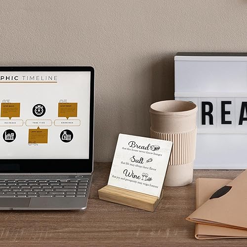 Miniatura 4 de Decoración inspiradora de escritorio, divertida decoración de cocina, pan, sal y vino, letrero de madera para casa de campo, decoración de mesa de