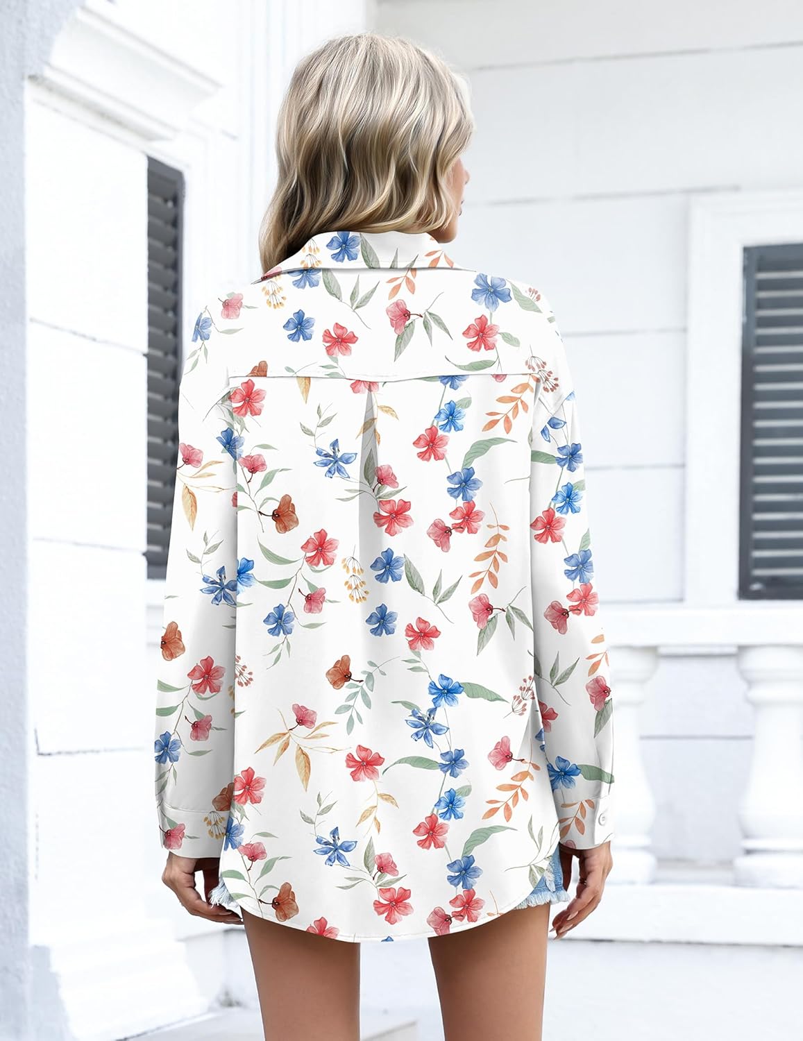 Zeagoo Womens Button Down Shirts Oversized Long Sleeve Floral Printed Blouses Casual Work Tops Drop Shoulder Outfit Clothes - Image 5