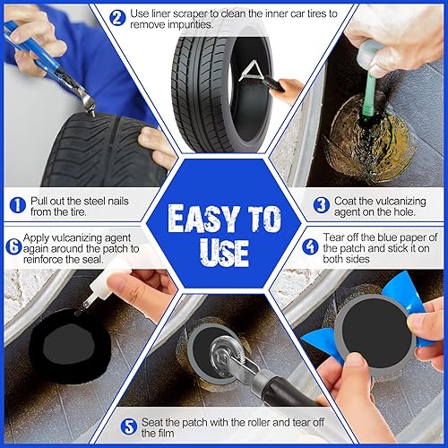 Miniatura 7 de Tallew 90 piezas de reparación de neumáticos, parche de tubo, herramienta de reparación de neumáticos de goma natural para coche, camión, bicicleta,