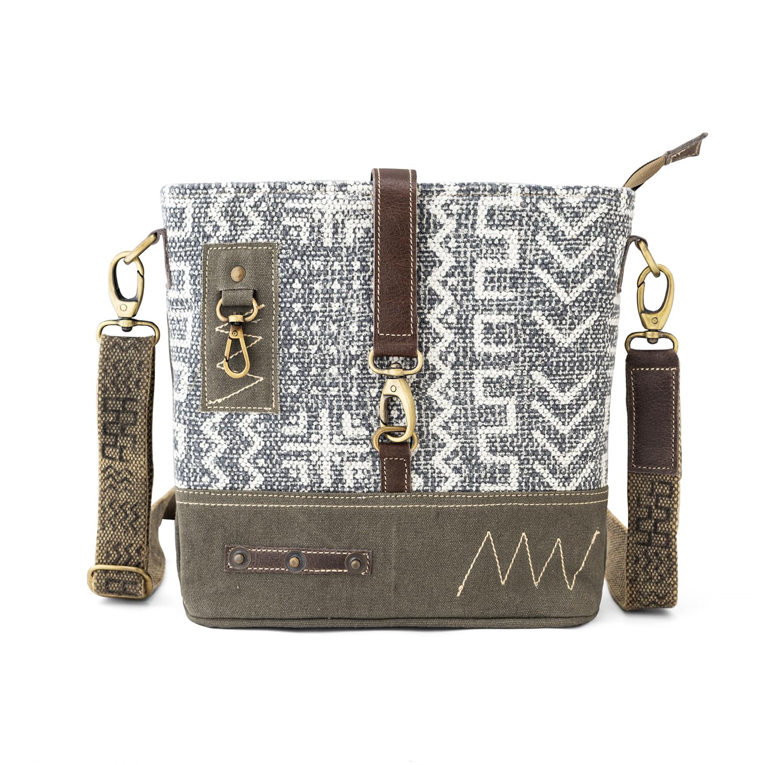 GoatterCotton Dari And Leather Material Messenger Sling Bag For Women, Green, M