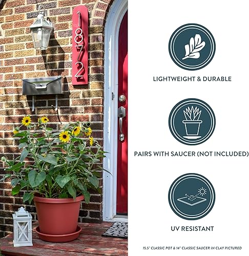 Miniatura 3 de The HC Companies - Maceta redonda clásica de 24pulgadas, maceta grande de plástico para flores, hierbas y plantas de interiores y exteriores, color
