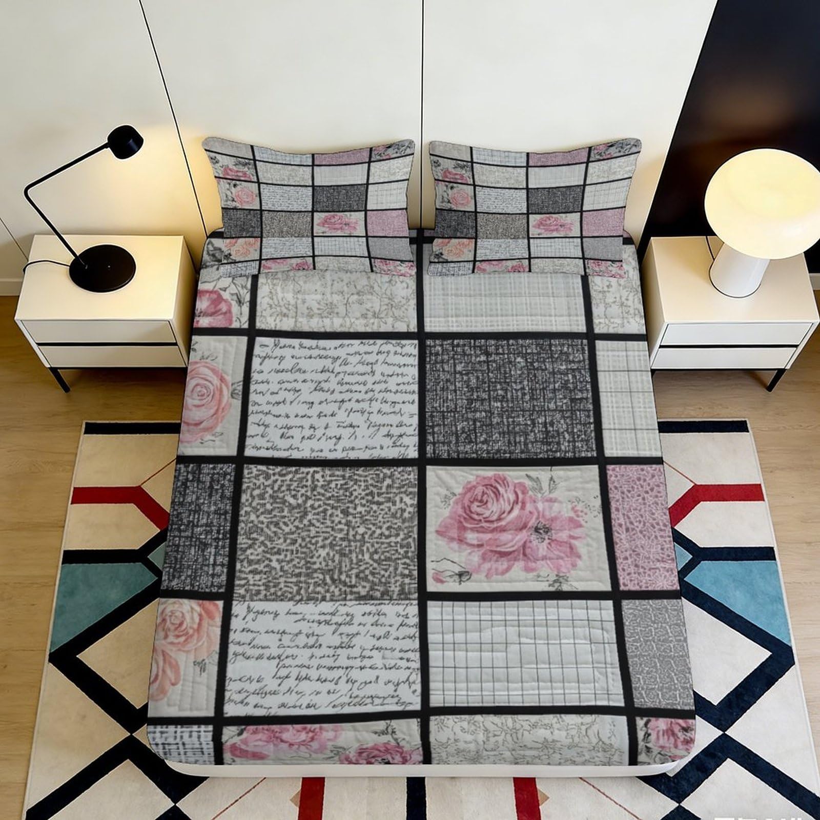 Jqzkxnhpbr Style-6 3D Printed Geometric Patchwork Fitted Sheet Microfiber Soft Anti-Slip Floral Bed Cover Bedroom Decor 90X200x25cm