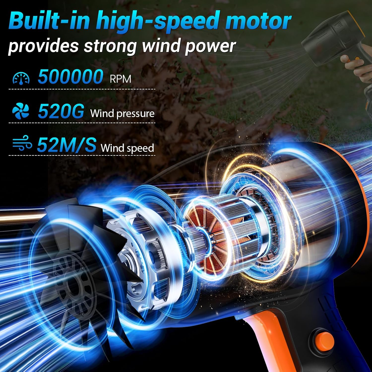 Handheld Electric Cordless Leaf Blower – 500,000RPM Mini Turbo Jet Blower with 2×4.0Ah Batteries & Charger, Lightweight for Patio, Lawn, Garage Cleaning (Black) - Image 2