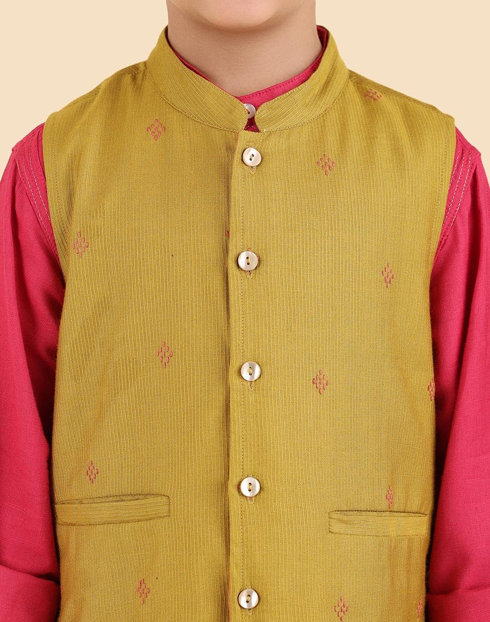 Fabindia Giacca Dobby Nehru in misto viscosa di cotone, verde