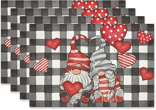 Siilues Manteles individuales de San Valentín, dulces decoraciones del día de San Valentín, manteles individuales divertidos de gnomo de San
