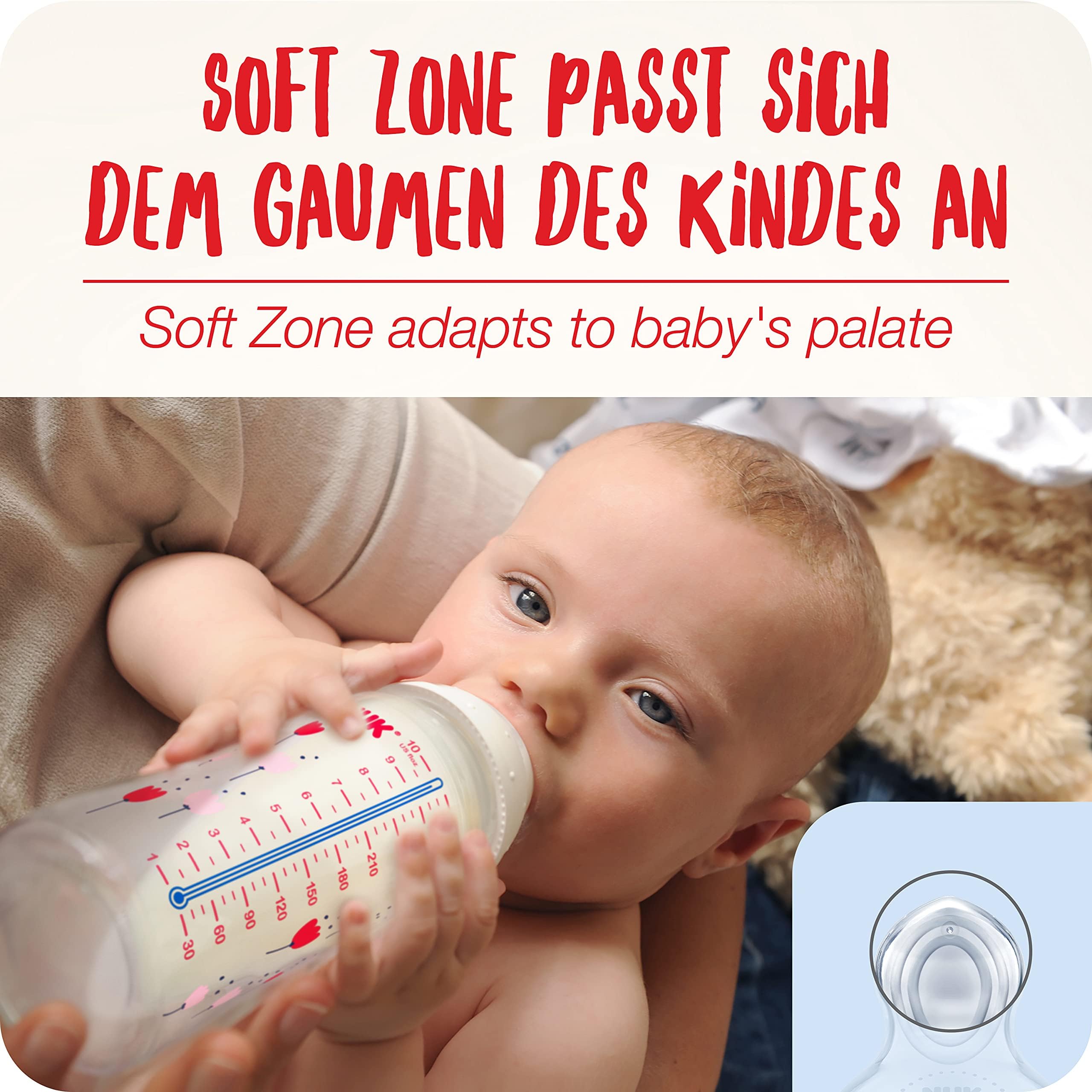 NUK First Choice+ Babyflaschen Starter Set aus Glas und Silikon | 0–6 Monate | 4 Flaschen mit Temperature Control & Flaschenbox | Anti-Colic Air System | BPA-frei | 5-teilig