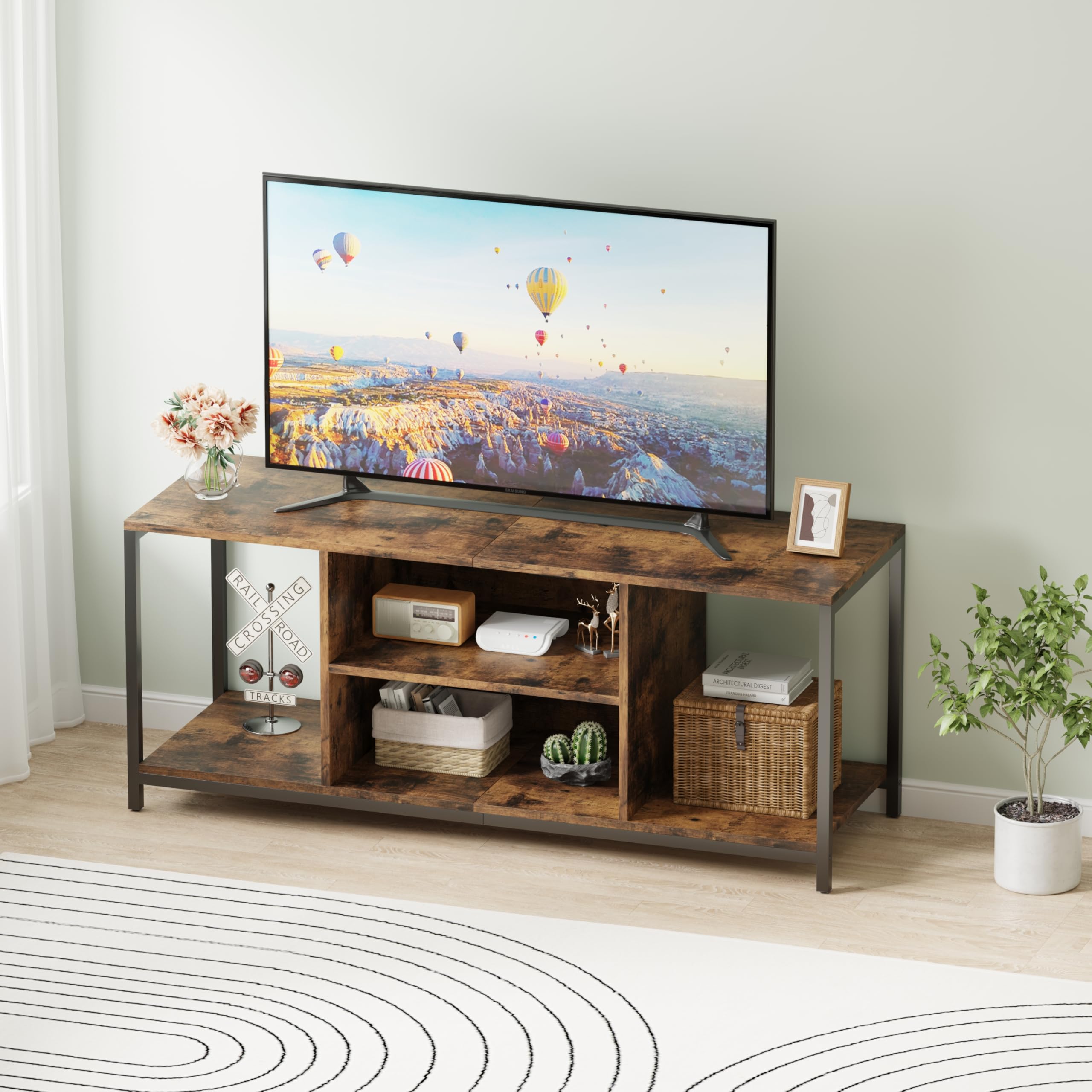 AVC Designs TV Stand TV Console Storage Cabinet Rustic Brown For Living Room Up to 60" TV With Storage Shelf (120L cm)