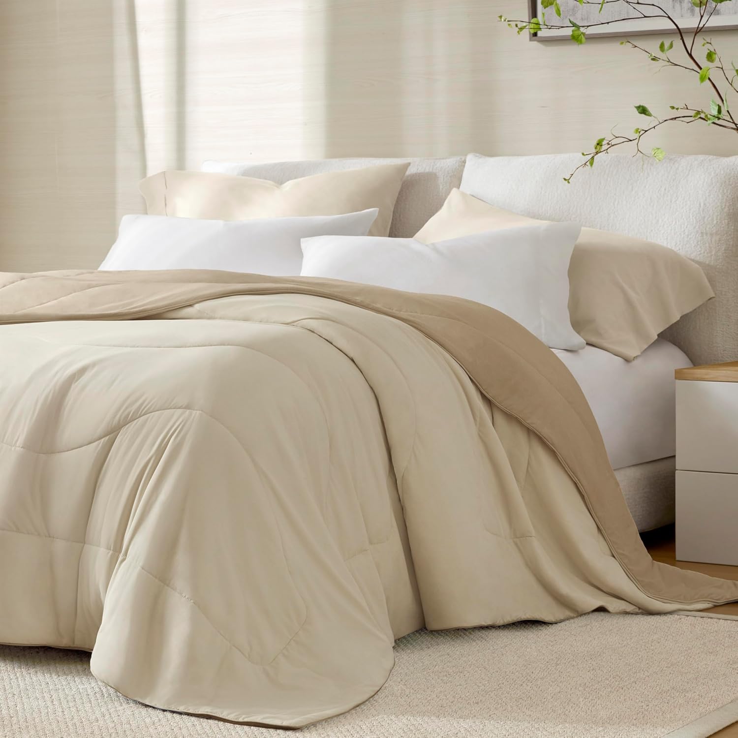 Harbor House Cooling Reversible Tencel Comforter Blanket – Full/Queen Size, Cool-Touch Nylon Blend, Moisture-Wicking & Breathable for Hot Sleepers, Linen/Deep Linen, 90x94 Inches - Image 4
