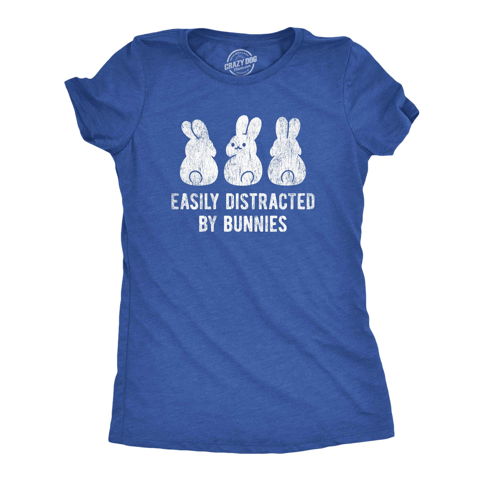 Womens Easily Distracted by Bunnies T Shirt Funny Rabbit Party Gift for Basket