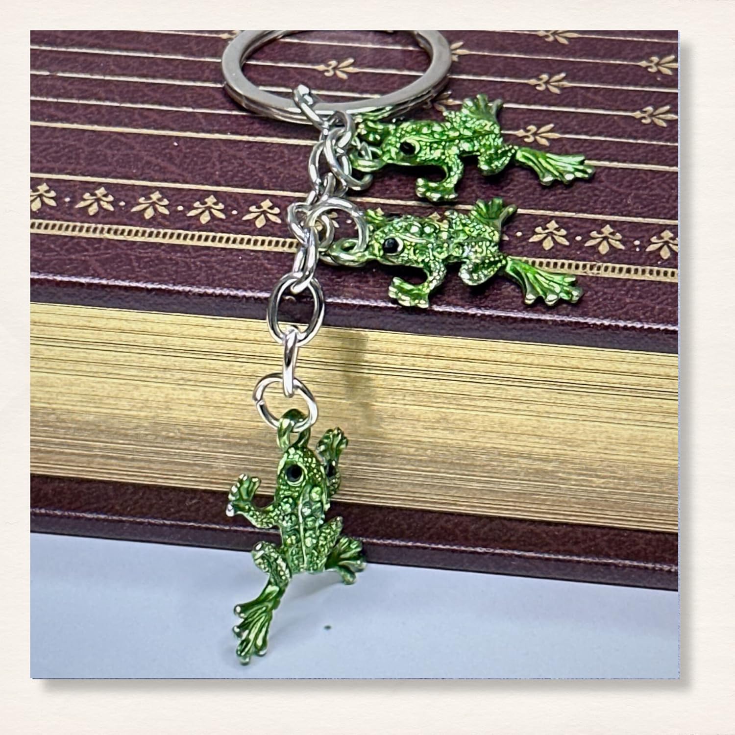 Leaping Frog Keychain | Green Charms with Rhinestones | Gift Pouch | 4.25 in Long - Image 8