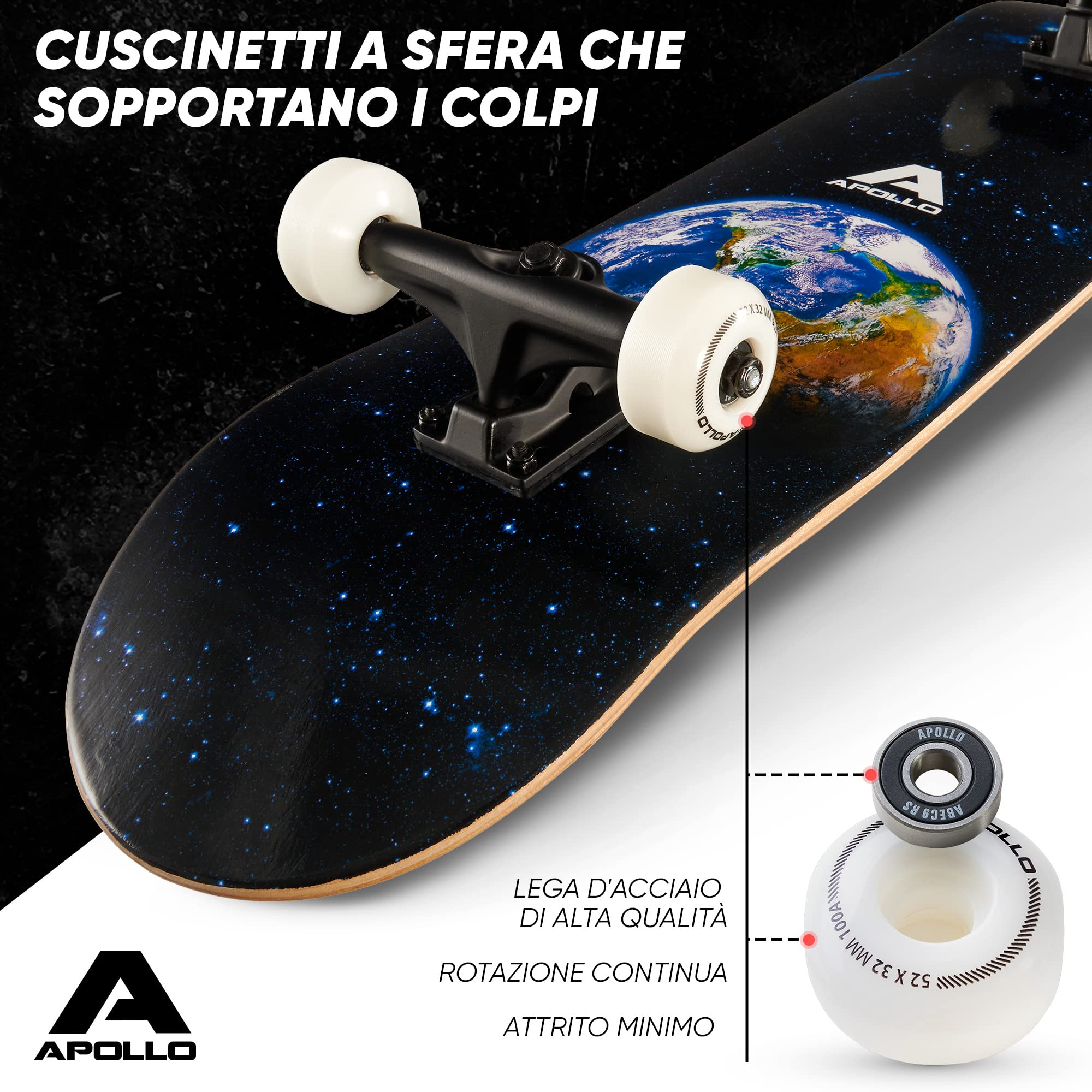 Apollo Skateboard Professionale Completo – Skateboard Bambino, Ragazzo, Adulto - Tavola Skate in Legno a 7 Strati – Tavola Skateboard Design Originale, Medium Concave, Cuscinetti a Sfera ABEC-7