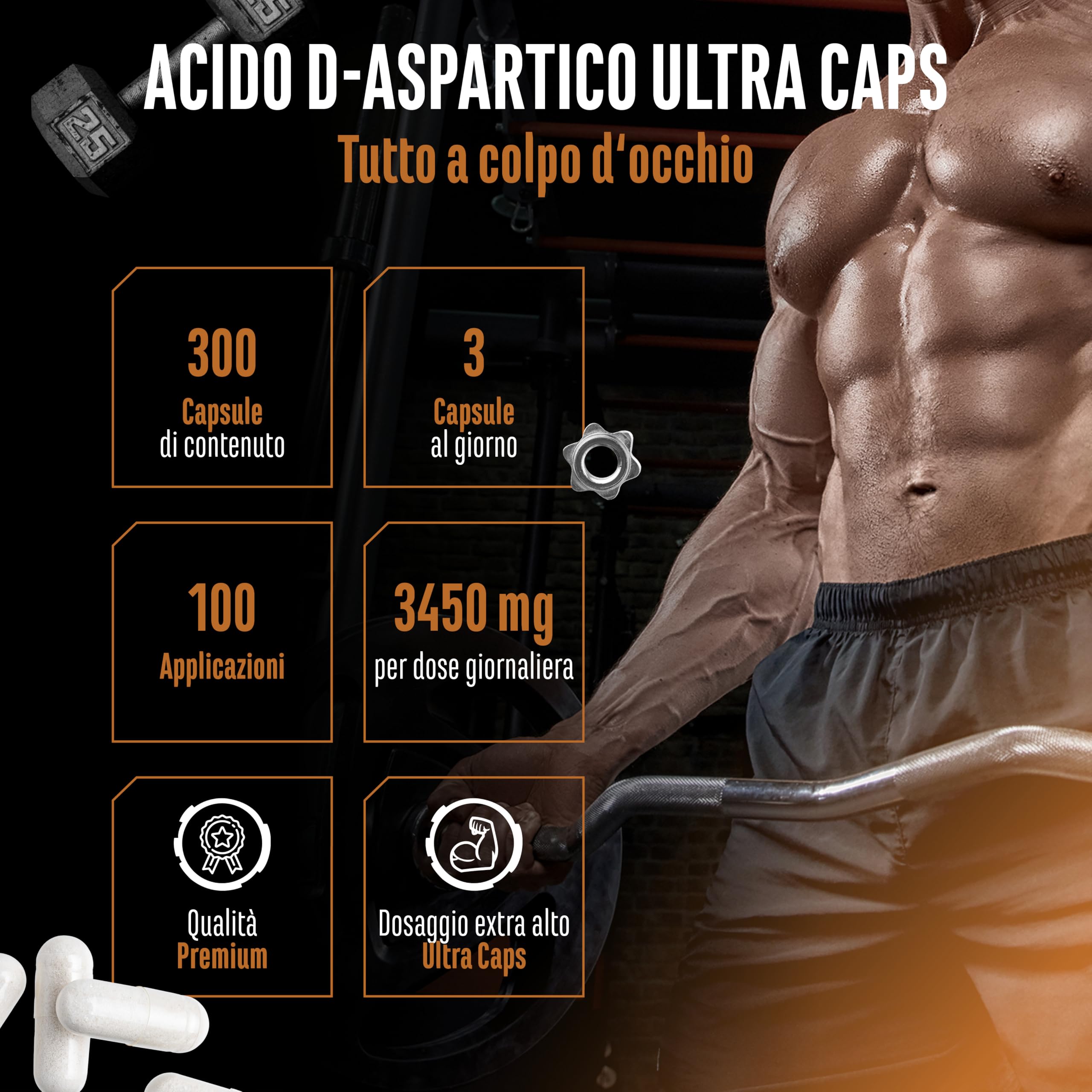 D-Aspartico DAA Ultra Caps - 300 capsule con 1150 mg ad alto dosaggio per capsula - D-Aspartic Acid - Senza additivi indesiderati