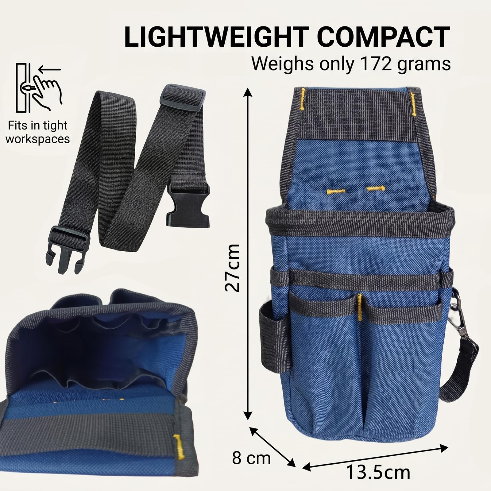 Cintura Porta Attrezzi,Marsupio Elettricista,Porta Attrezzi da Cintura,Regolabile Marsupio Attrezzi con 14 Tasche per Elettricisti,Edilizia,Falegnami,Tessuto Oxford 600D,Blu