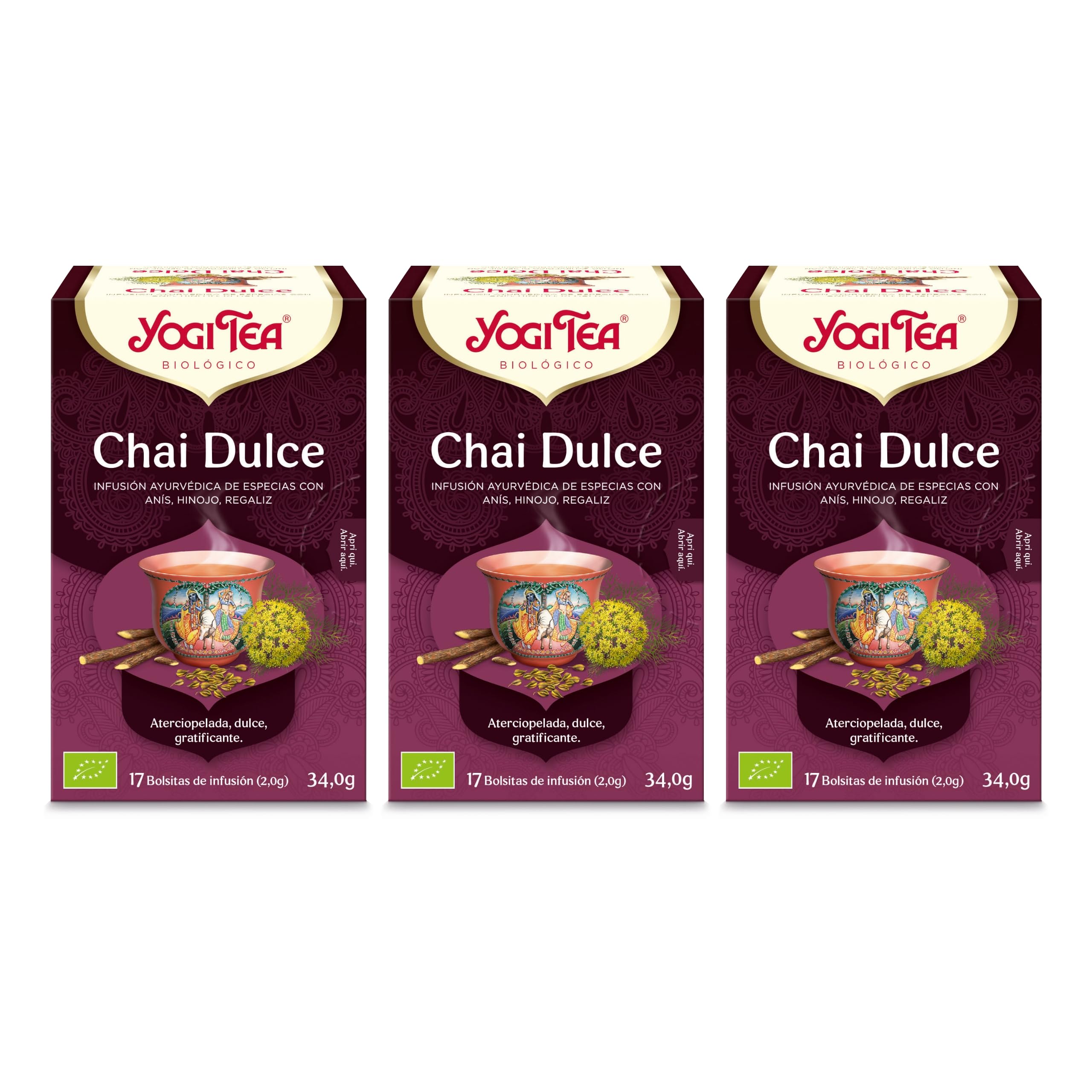 Yogi Tea - Chai Dulce - Infusión Ayurvédica - Mezcla de Anís, Hinojo y Regaliz - Sin Cafeína - Pack de 3x17 bolsitas (51 bolsitas en total)