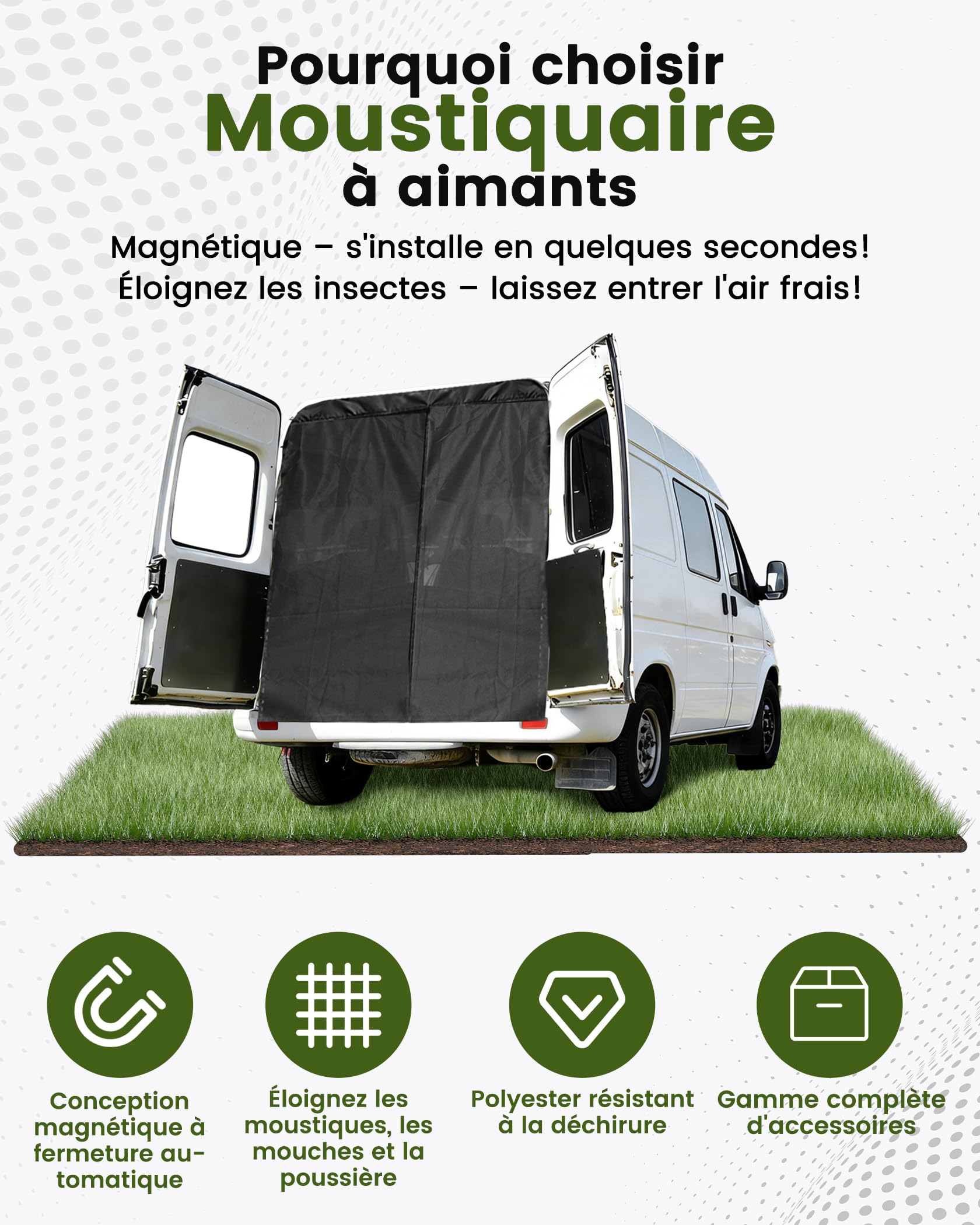 210x150cm (H x L) Moustiquaire Magnétique, Moustiquaire Porte pour Portes Latérales et Arrière, avec Fermeture Magnétique – Idéal pour Les Fourgons, Camping-Cars et Le Camping en Plein Air