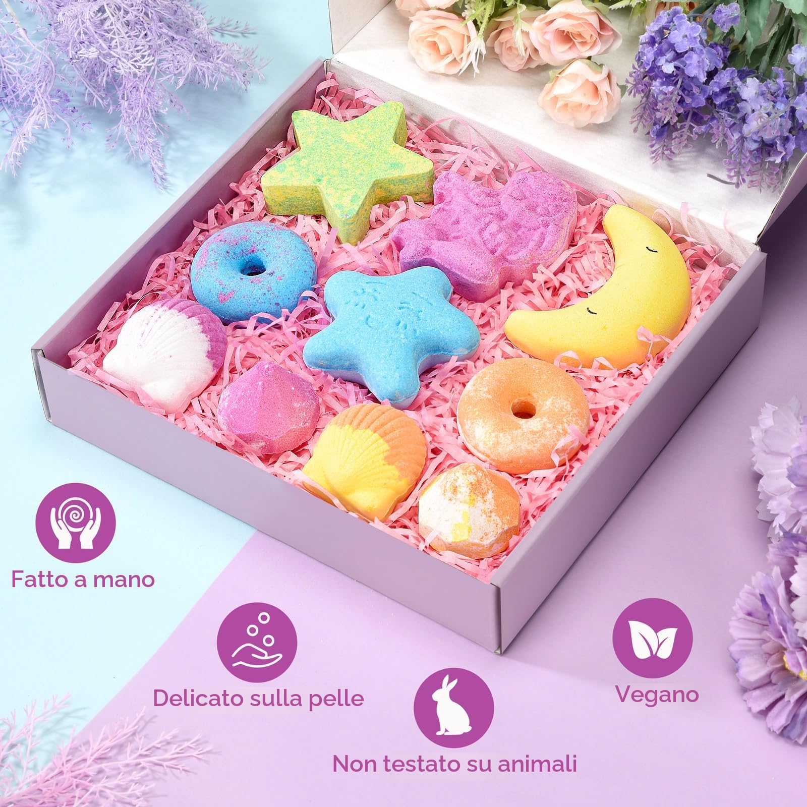 DUAIU Bombe da Bagno,10 Pezzi Bombe da Bagno Bambini Profumate Set Regalo,Fatte a Mano,Bomba da Bagno Arricchite con Sali da Bagno e Oli Essenziali per Donna,Bambini