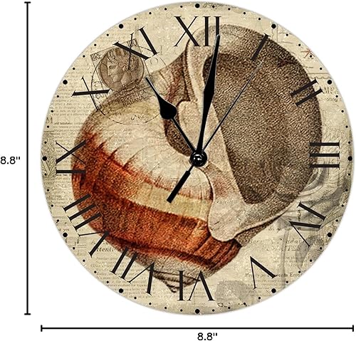 Miniatura 263 de ArogGeld Reloj de pared con diseño de estrella de mar antigua francesa, de cloruro de polivinilo, con números romanos, de 10 pulgadas, funciona