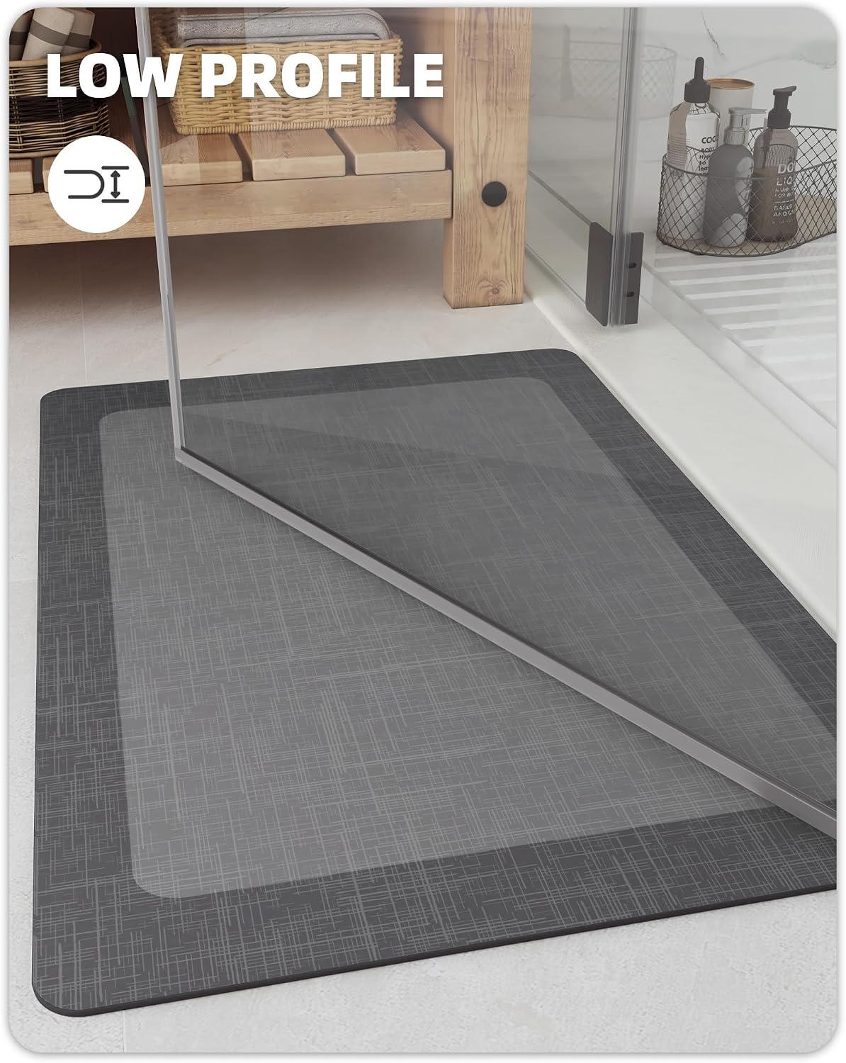 Color&Geometry Quick Dry Bath Mat Bathroom Rugs Non Slip Washable Super Absorbent Bath Mat Low Profile Bath Rug Thin Bathroom Rugs Fit Under Door for Bathtub Sink Shower Toilet, 24"x71", Black