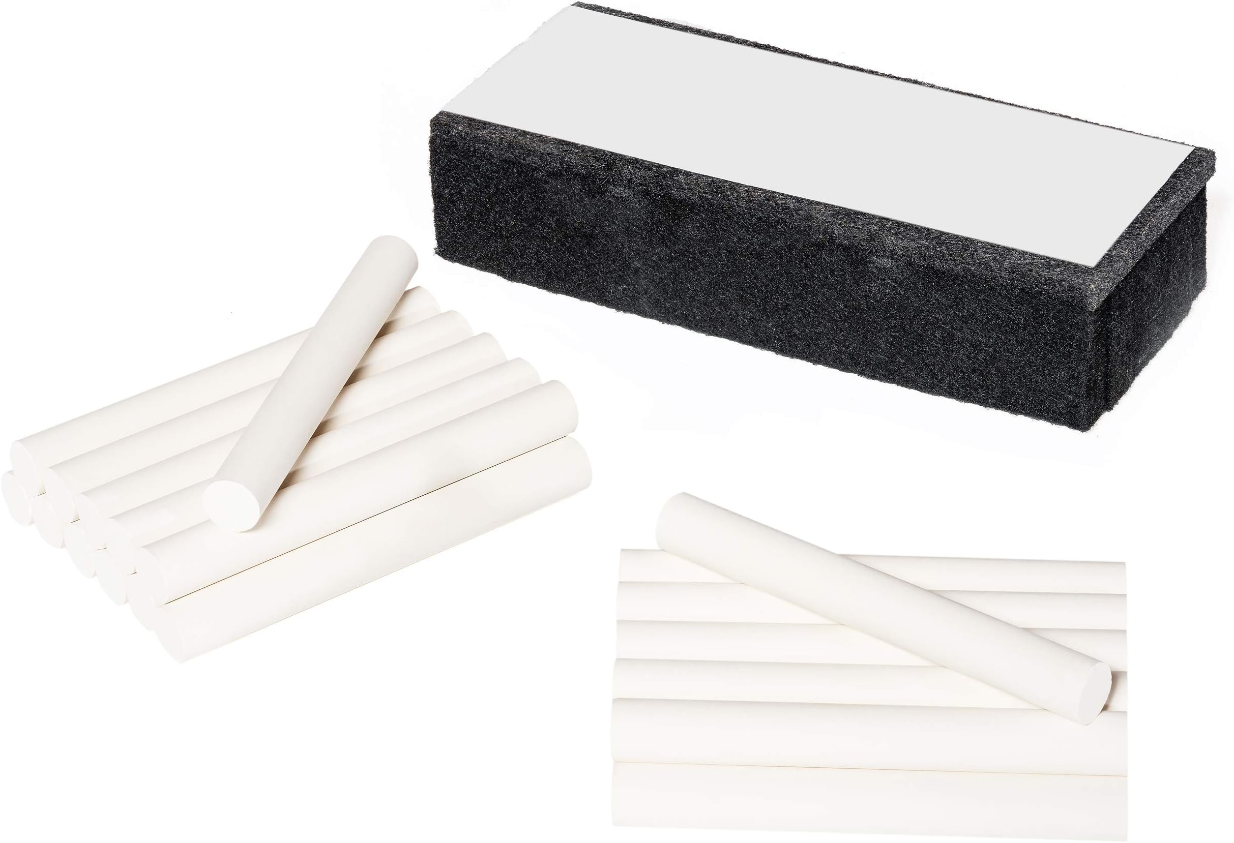 Chalk, Non-Toxic Dustless White Chalk - 24 Pcs - With Chalkboard Chalk Eraser - Fun Value Set (White Chalk)