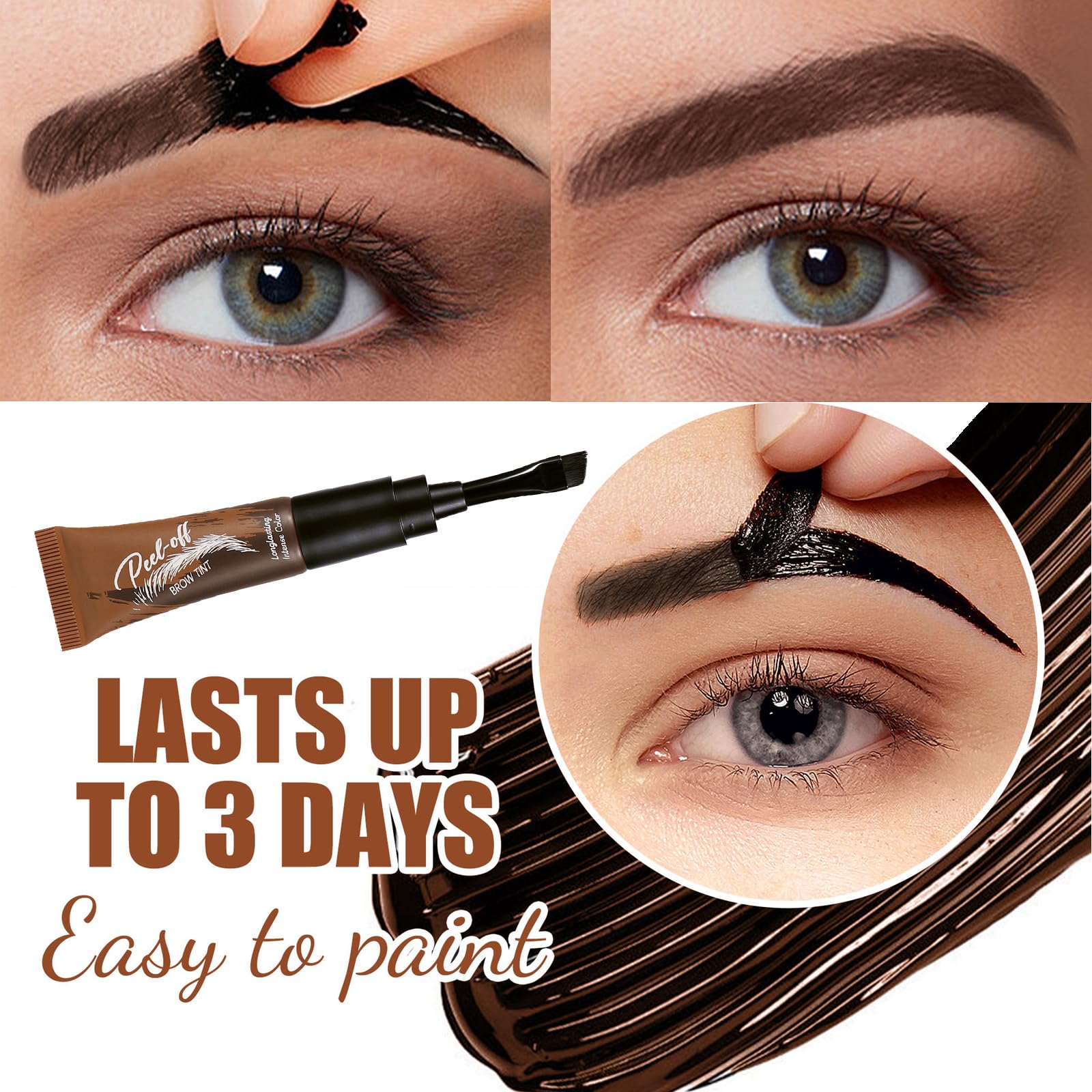 Tattoo Eyebrow Peel Off, Peel Off Eyebrow Gel Tint, Smudge-Proof Semi-Permanent Colour Eye Brow Dye Lasts Up To 3 Days - Image 2