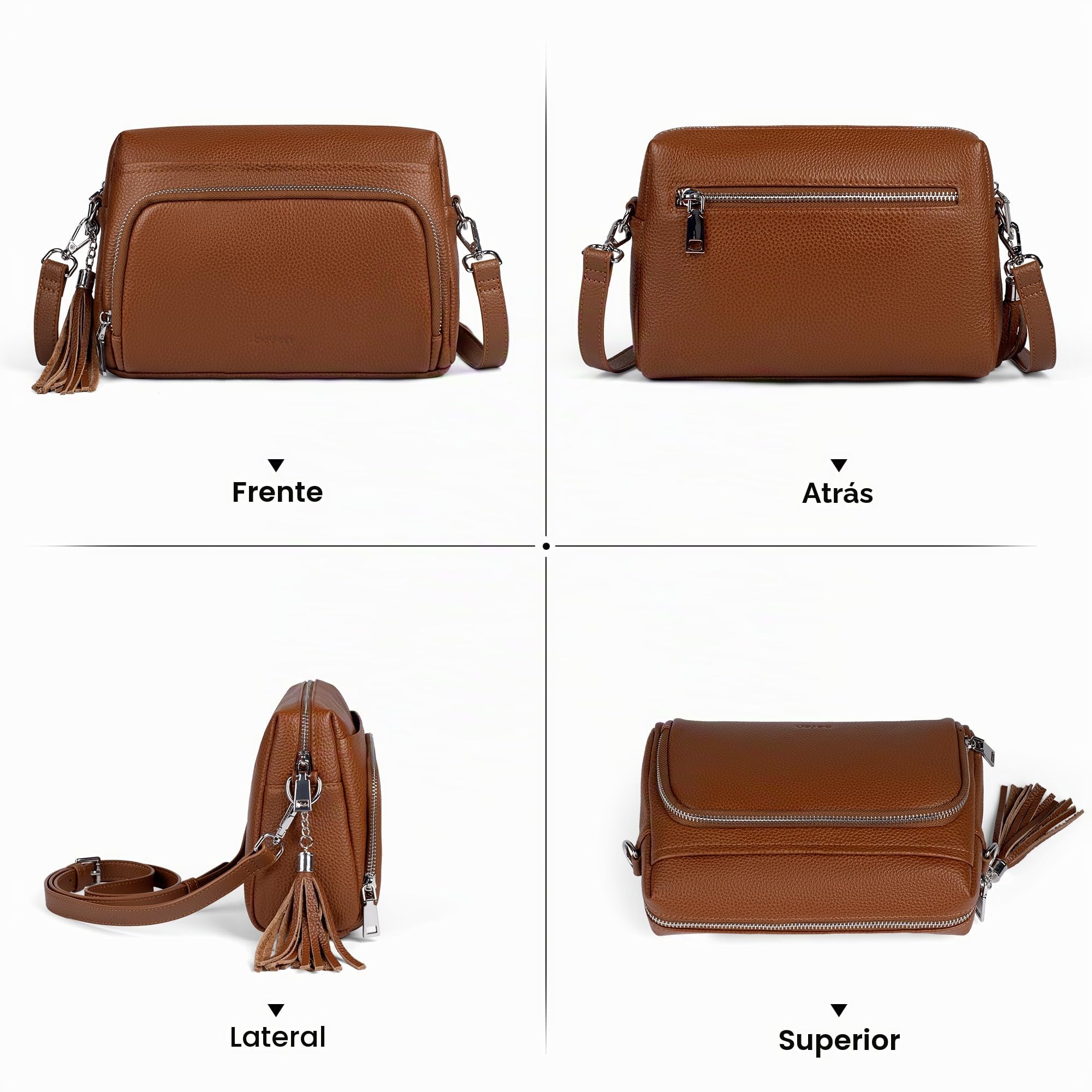 befen Bolso de Piel Genuina de Mujer con Bloqueo RFID Bolso Bandolera Mediano de Mujer con Monedero Integrado, Bolso Crossbody con Correa de Hombro Ajustable y Removible