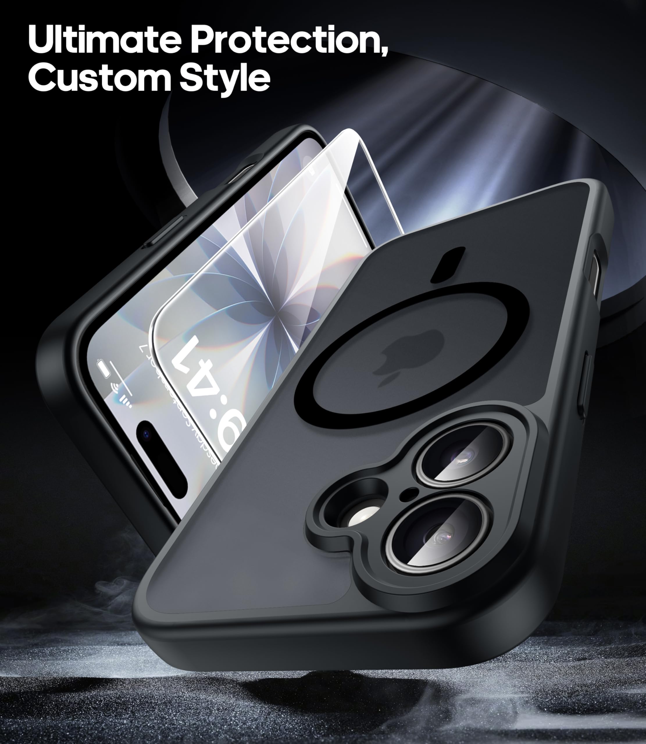 FLLAO Magnetica Cover per iPhone 17 e 2 Pellicole in Vetro Temperato, Custodia iPhone 17 Compatibile con Magsafe, Traslucida Opaca Posteriore Sottile Antiurto Protettiva Case, Nero