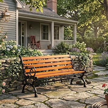 Metal Outdoor Park Bench with Comfortable Backrest and Armrests, Garden Benches for Outdoors, Heavy Duty Furniture for Patio, Porch and BackyardYellow,47.2"/120cm
