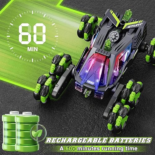 Miniatura 6 de MSMV Auto de acrobacias a control remoto con detección de gestos, auto de juguete a control remoto, 6 ruedas, auto de acrobacias giratorio de 360