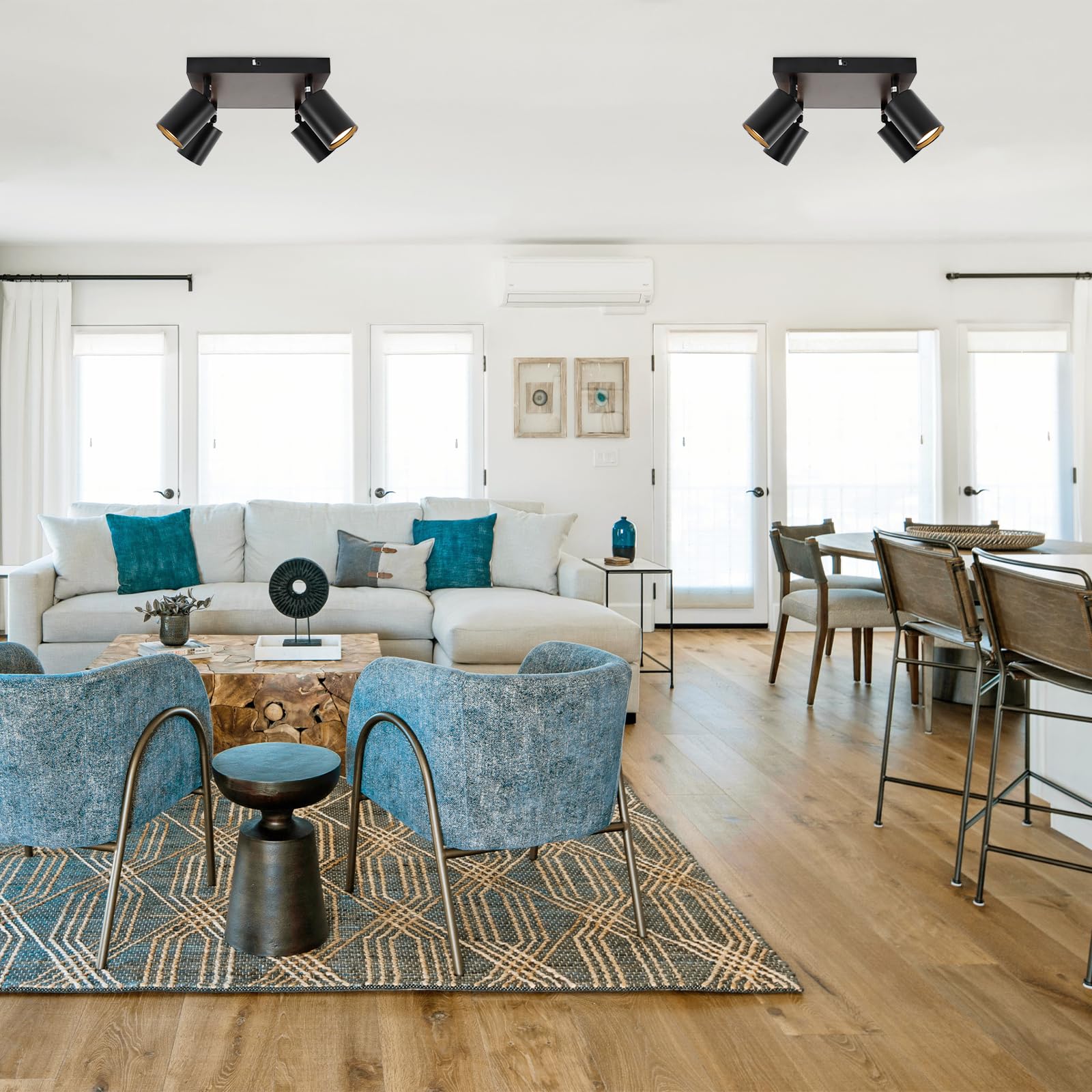 Ketom Ceiling Spot Lights Indoor: 4 Lights Led Flush Mount Ceiling Light Fixture GU10 Head with Dark Walnut Wood Canopy Modern Adjustable Directional Light for Kitchen Bathroom Bedroom