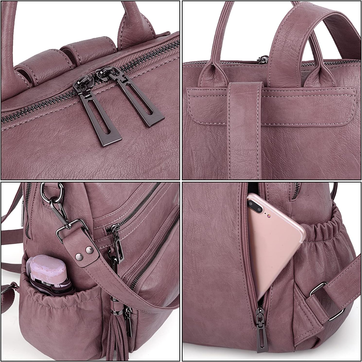 UTO Women Backpack Purse Leather Vegan Ladies Fashion Designer Rucksack Convertible Travel Shoulder Bag with Tassel - Image 5