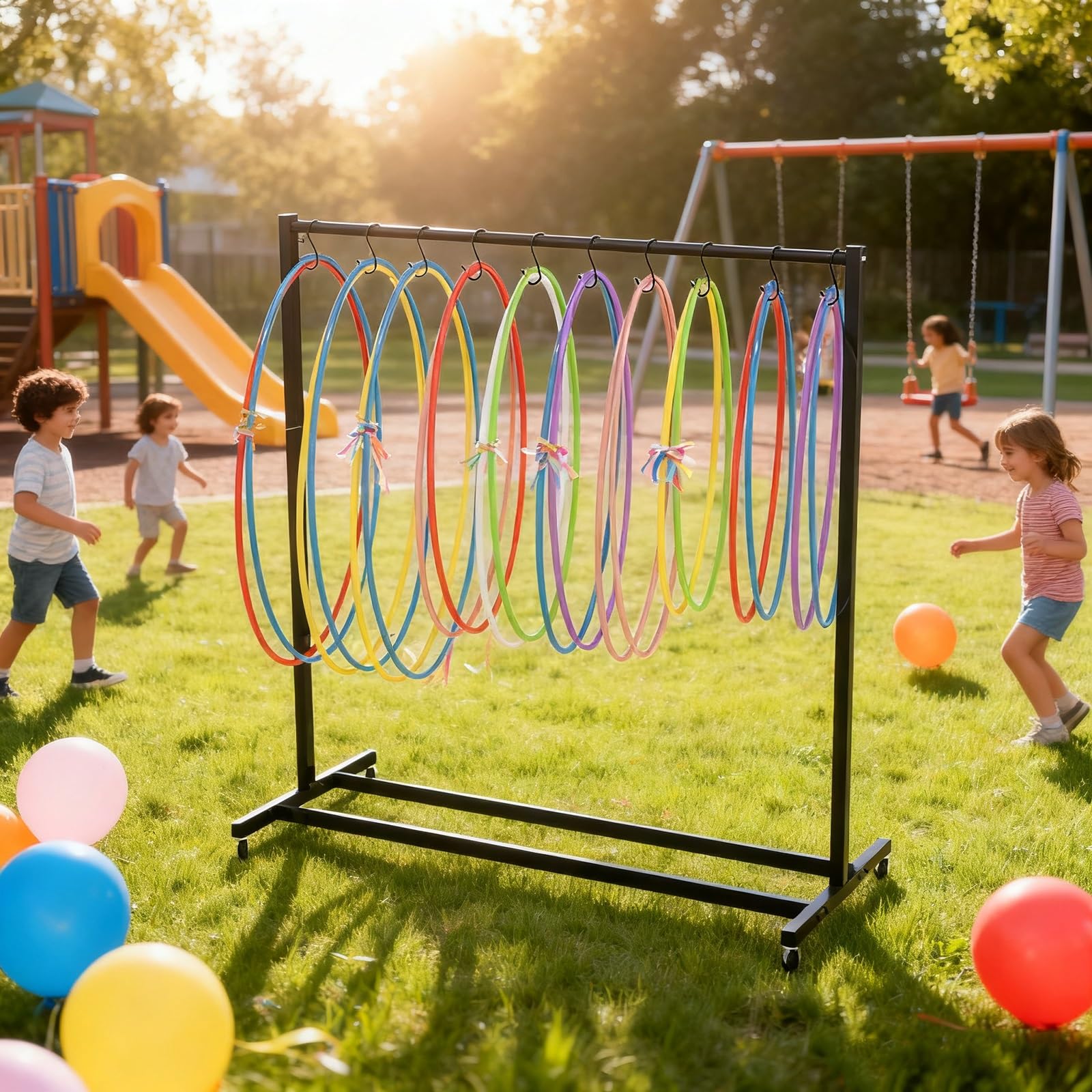 Hula Hoop Halterung Aufbewahrungswagen für Hula-Hoop-Reifen, Seilspring-Organizer mit Rädern, mobiler Ausstellungsständer für Sportgeräte für Schule, Geschäft