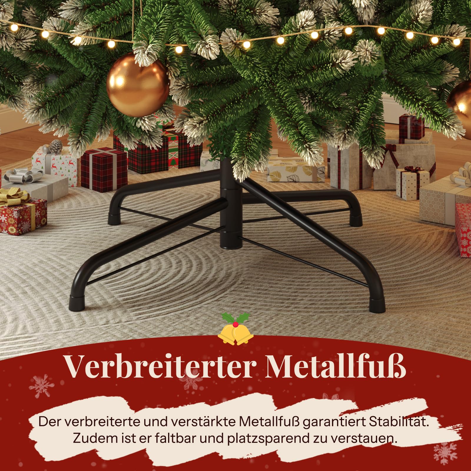 YOUDENOVA Künstlicher Weihnachtsbaum 210 cm | Premium Tannenbaum Künstlich mit Schnee - Naturgetreu | inkl. Faltbarer Metallständer