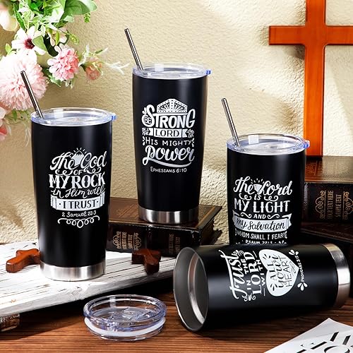 Miniatura 3 de 4 vasos cristianos inspiradores de 20 onzas para mujeres, tazas de regalo religioso con tapas, cepillo para pajitas, acero inoxidable, aislado,