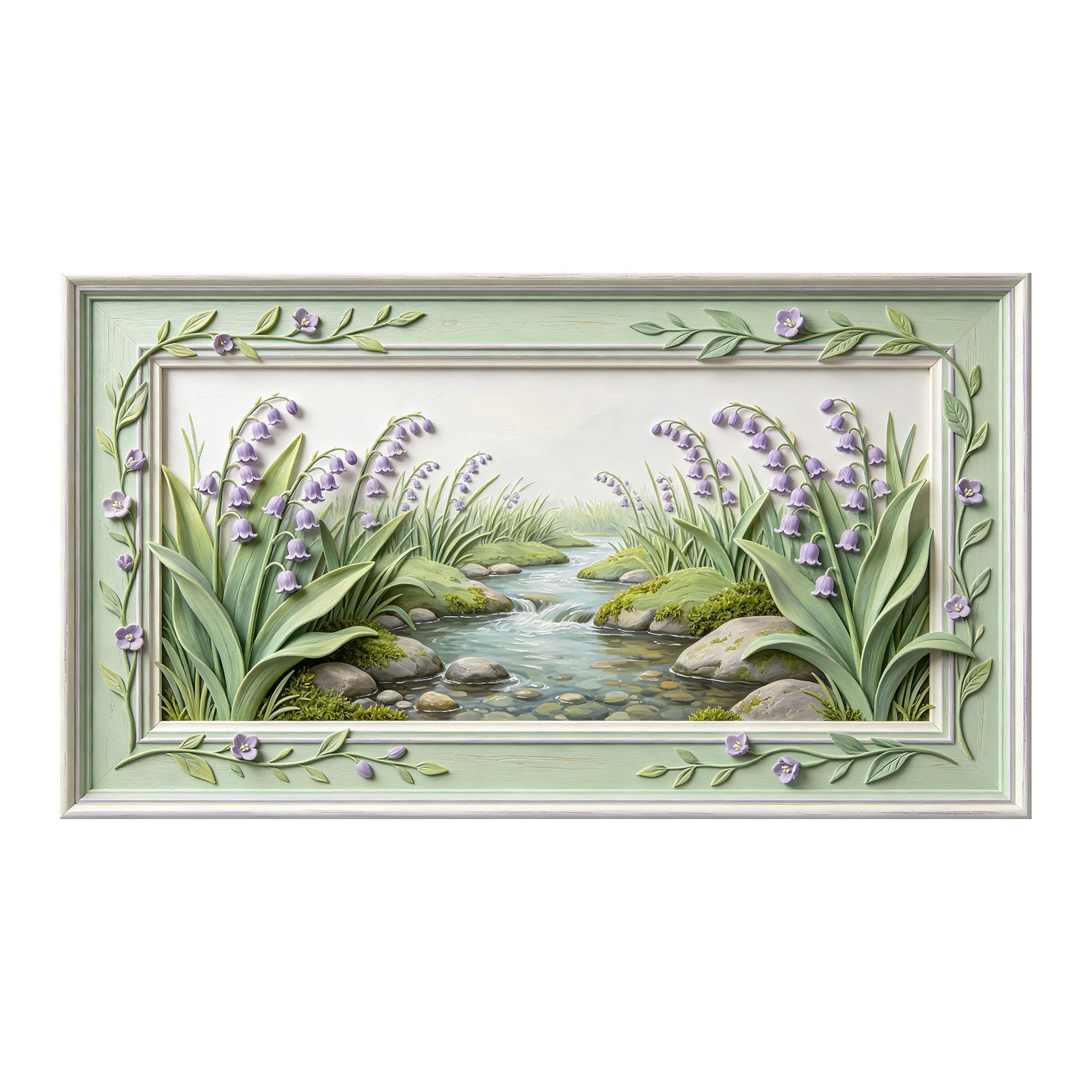 Murasolite 3D Framed Wall Art Botanical Stream Landscape Oil Painting SelfAdhesive Fabric Mural Wall Decor， Peel and Stick No Damage to Wall， AntiFall Safe Design for Bedroom Living Room