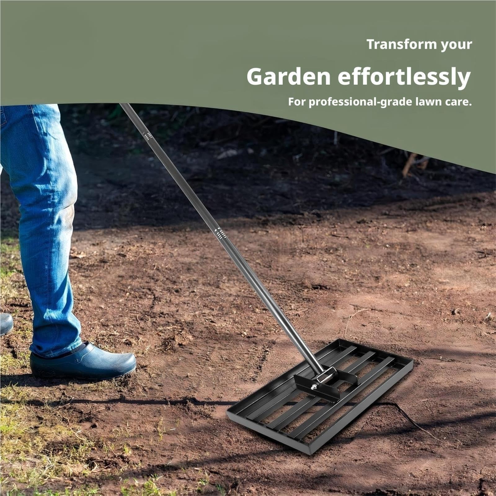 Rastrello livellatore for prato da 7 piedi, strumento extra largo for livellare terreno da giardino in metallo e sabbia da 114 cm for la manutenzione del tappeto erboso e l'abbellimento