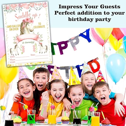 Miniatura 4 de Tarjetas de invitación de fiesta de cumpleaños de unicornio Nopoben, invitación de fiesta de cumpleaños de pony, suministros de fiesta, recuerdos,