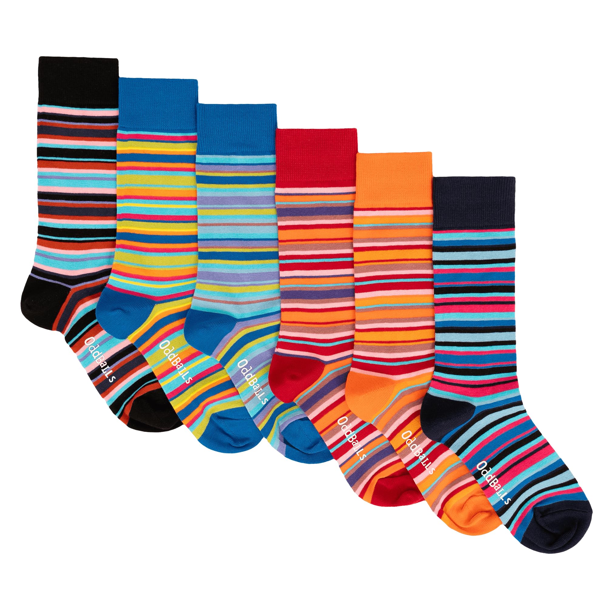 OddBalls | Sock Multipack | 6 Pack | Mens & Womens | Colourful Cotton Socks | Work Socks | Elasticated Ankle | Lines Bundle | Size 3-6
