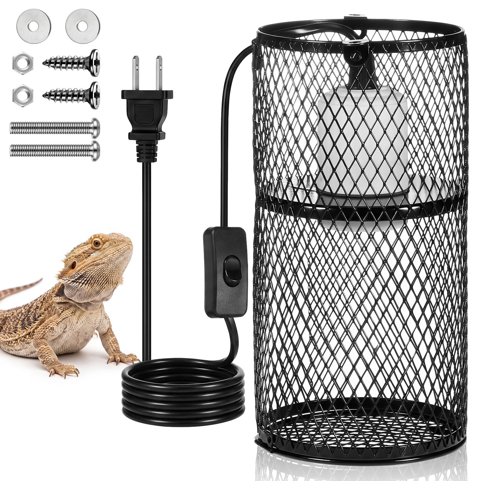 VIHOSE 1 Pcs Reptile Heat Lamp Guard Anti Scald, 4 Inch, White, Black