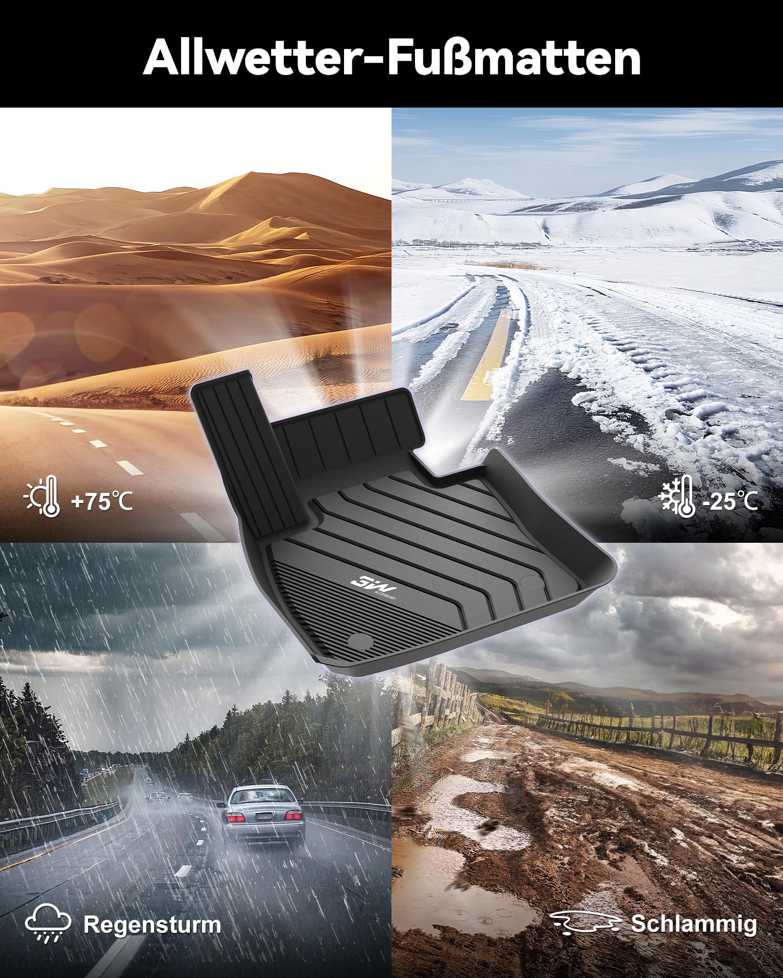 3W Fußmatten für BMW 2er F45 2015-2024 | TPE Thorex™ Allwetter | 3D Maßgeschneiderte Passform | Hundefreundlich Auto Zubehör | Wasserdicht & Kratzfest | Antirutsch