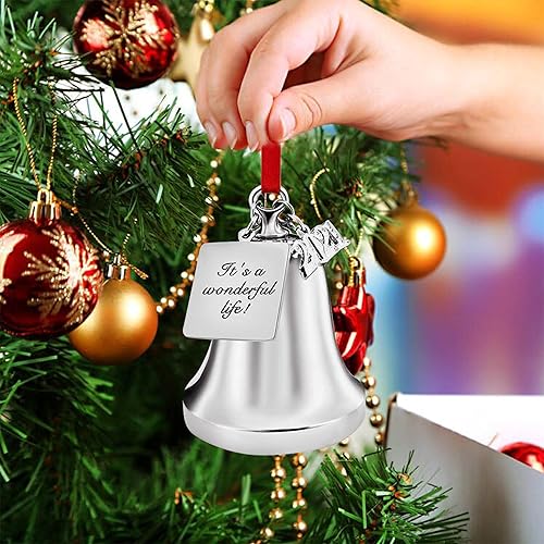 Miniatura 7 de FKOG Adorno personalizado de campana de Navidad y campana de trineo, alas de ángel plateadas grabadas 2023, campanas de Navidad, bodas,