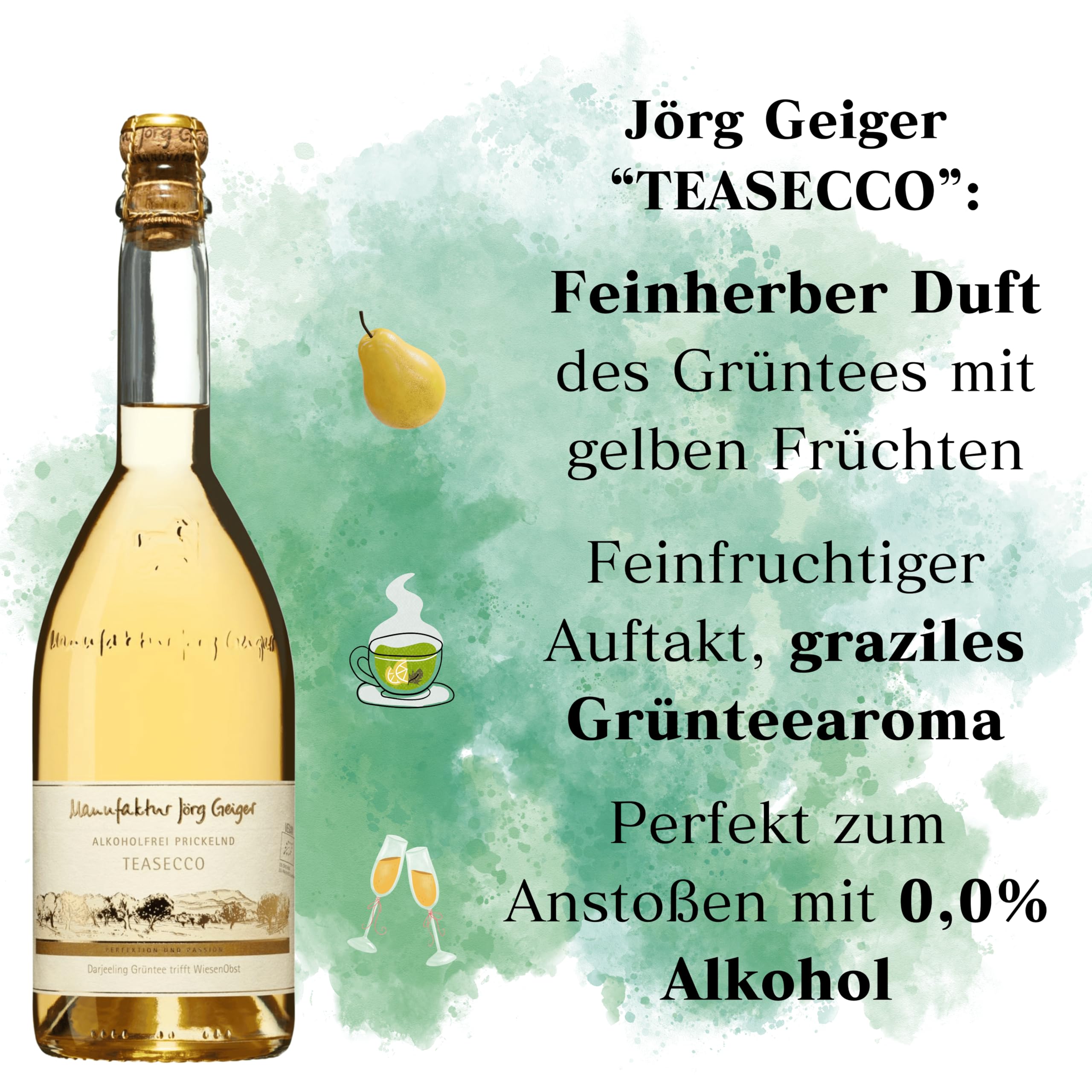 Jörg Geiger Teasecco Weiß & Rosé Alkoholfrei Prickelnd 6x0,75l mit Sektverschluss