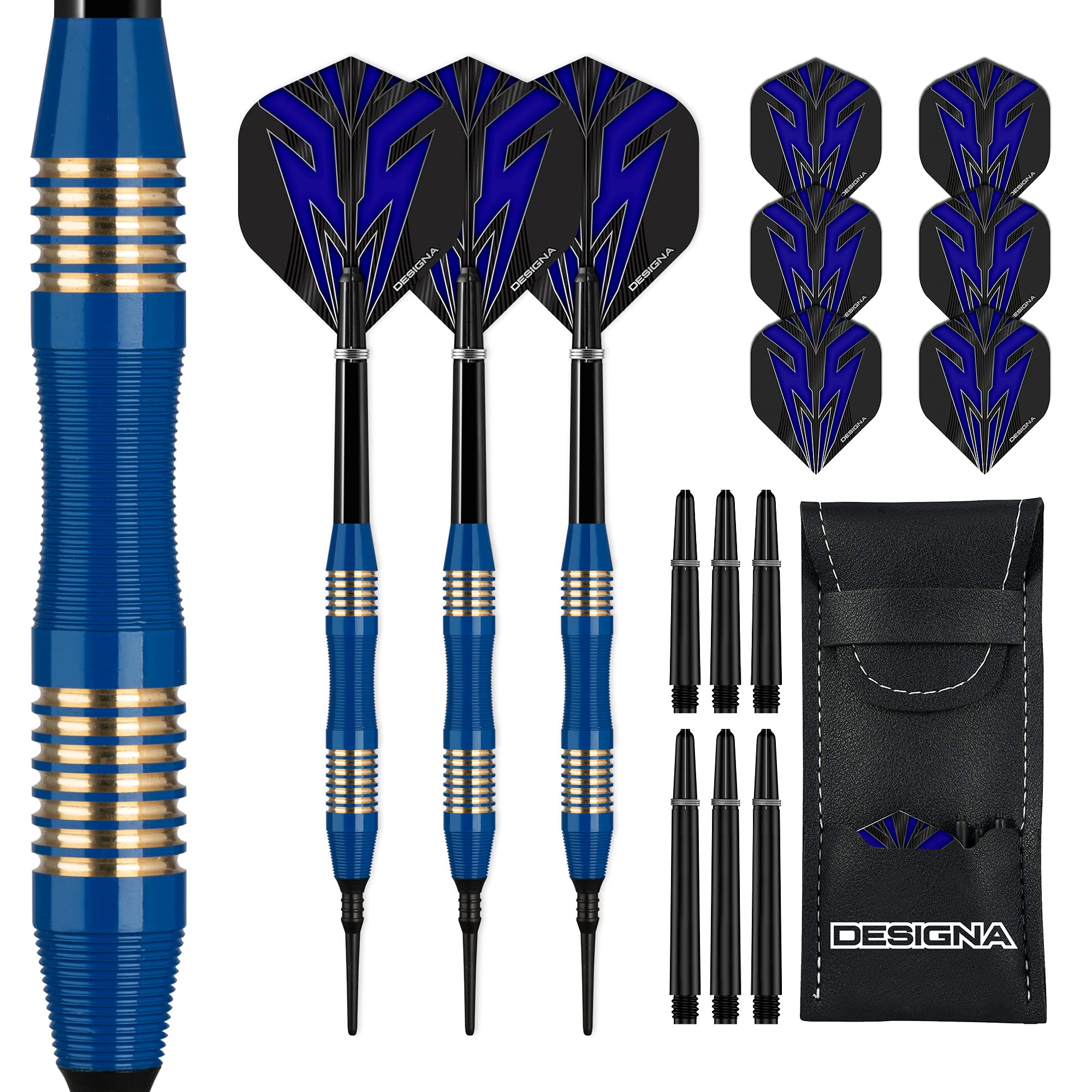 DESIGNA DARTS Mako | 21g Soft Tip Electro Brass Dart Set with Scalloped