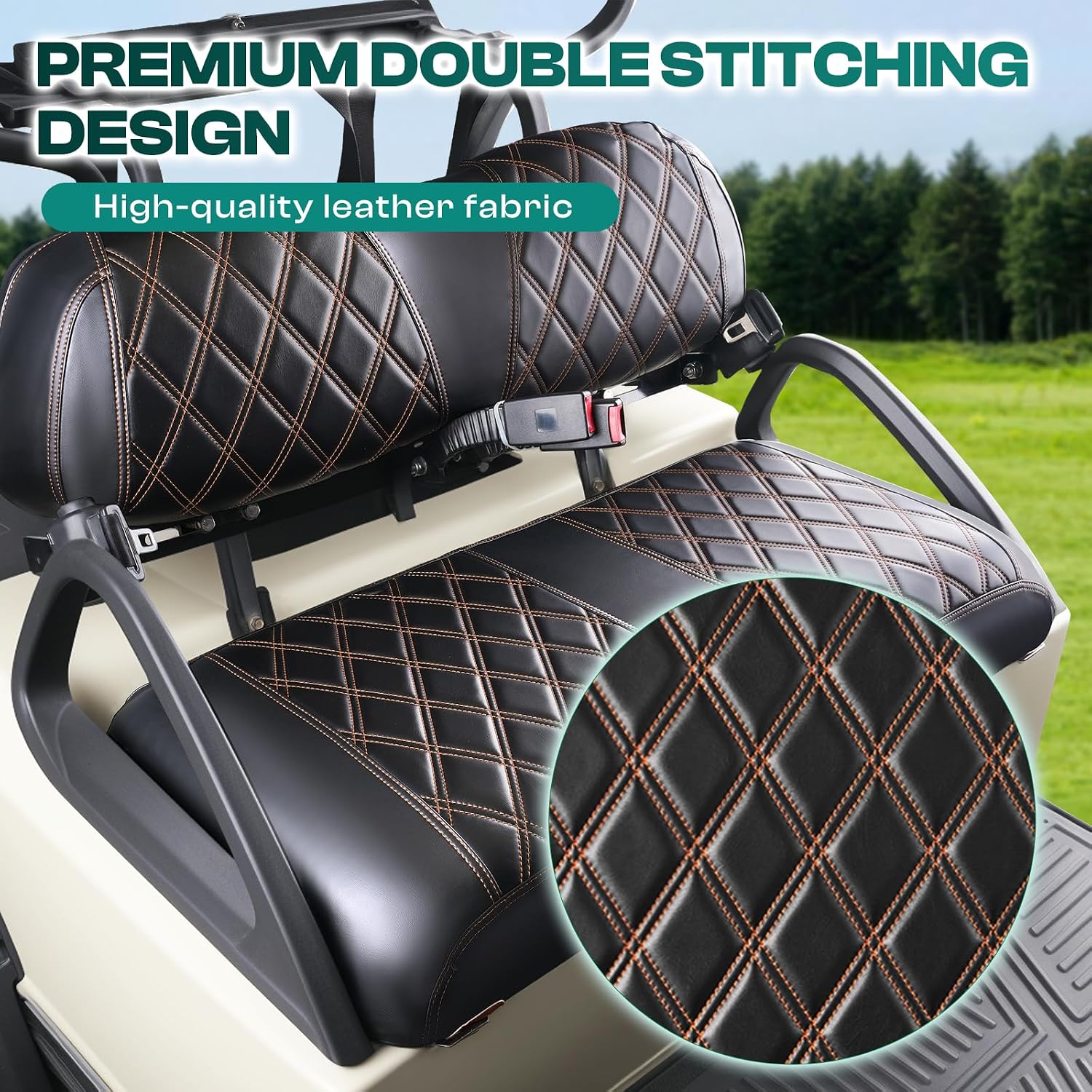 DRIVE UP Black Golf Cart Diamond Seat Covers, PVC Front Seat Cover Fits for 2000.5-Up Club Car DS Golf Carts, Durable and Stain-Resistant Leather Covers for Club Car Seat