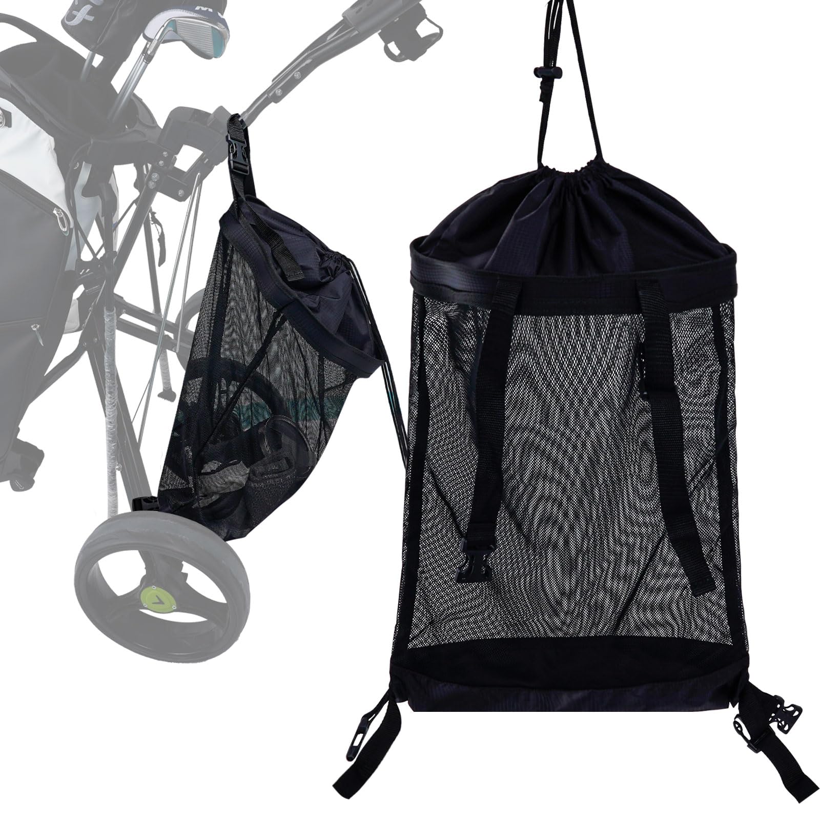 LZFAN Golf Push Cart Storage Bag,Golf Cart Organizer, Backside Extension Storage Bag,Closure Push Cart Net Mesh Accessories