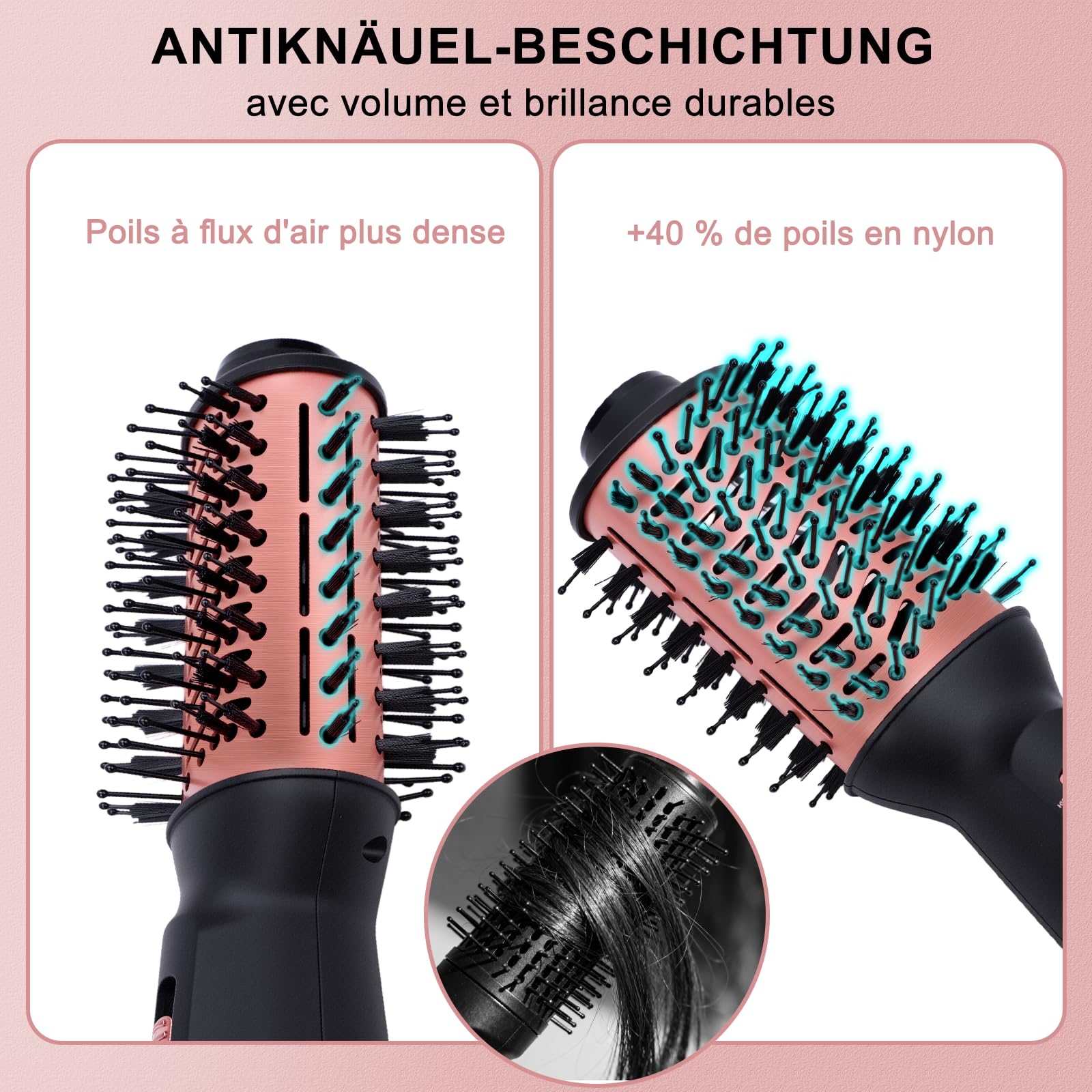 Brosse Soufflante de Voyage, Brosse Sèche-Cheveux 3-en-1 avec 3 Températures et 3 Vitesses, Ultra Légère 275g, 110-240V, 700W, Fournie avec Sac de Rangement et Gants Anti-Chaleur