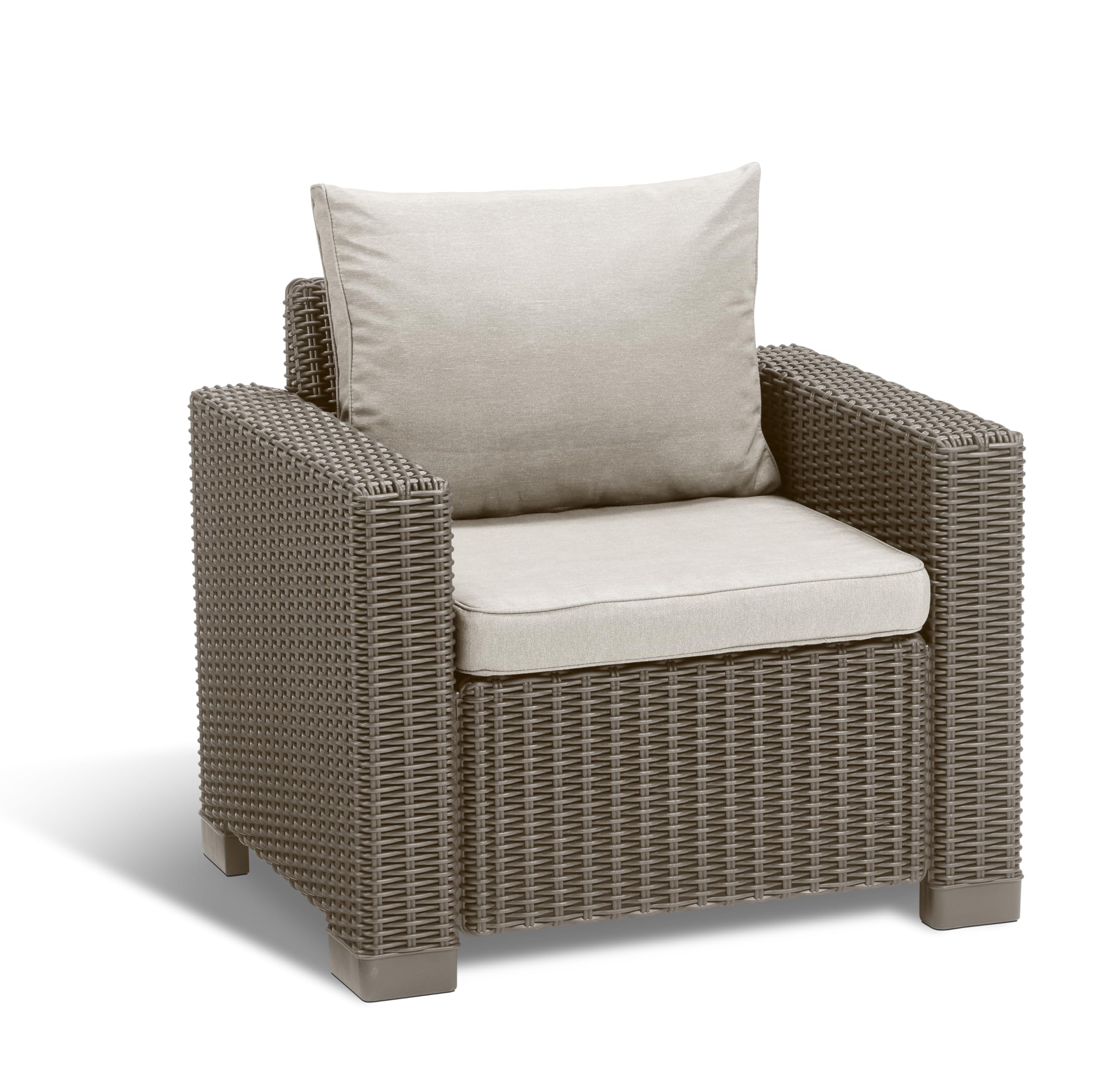 Keter Set di Due Poltrone da Giardino California, Dotate di Cuscini su Seduta e Schienale, 83x68x71,5 H, Realizzata con Caratteristica Finitura Intrecciata, Colore Cappuccino
