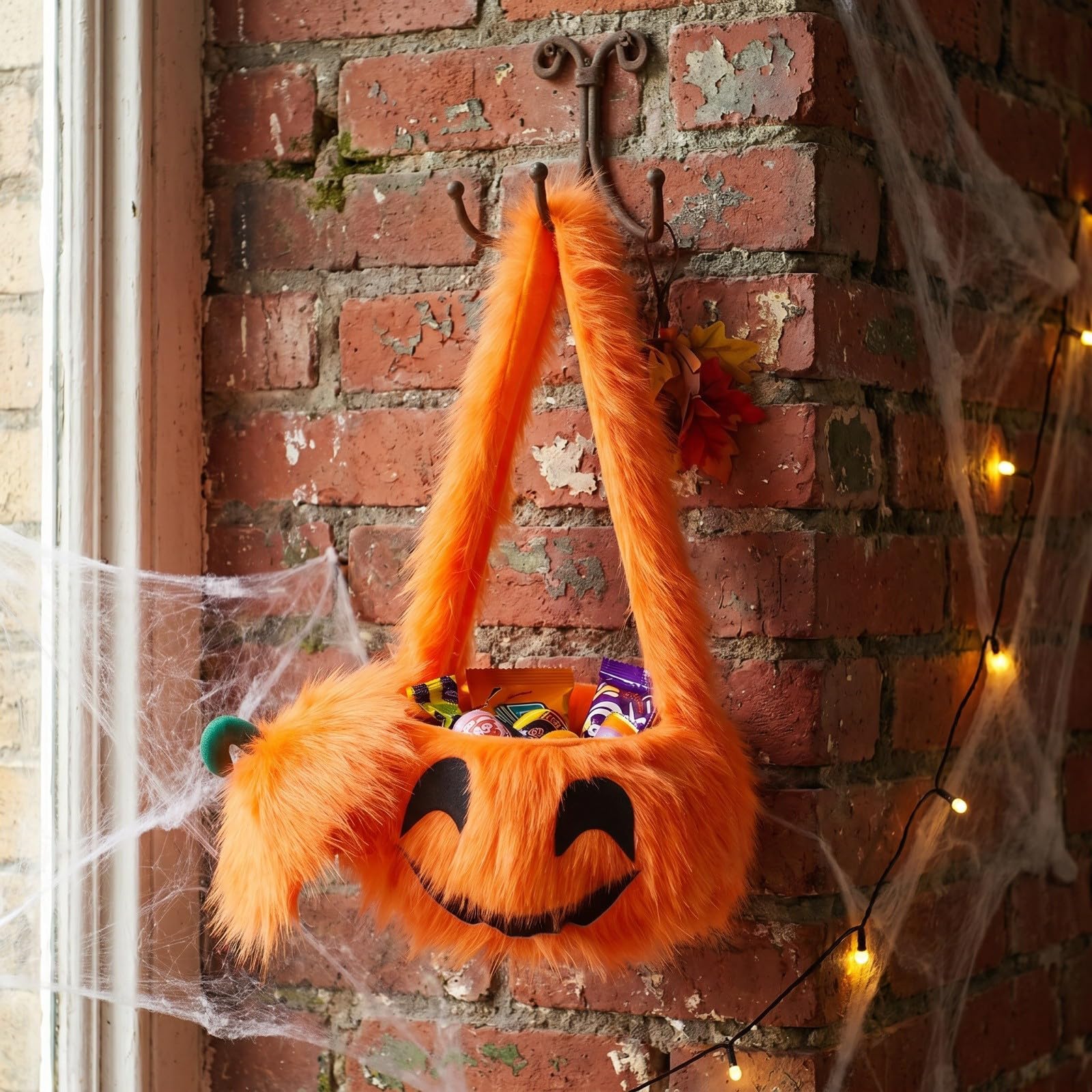 Halloween pluszowa torba do przechowywania słodyczy w kształcie główki dyni, zabawna torba na ramię z uśmiechniętą twarzą, pomarańczowa, puszysta torba do przytulania, torba na prezent na imprezy.